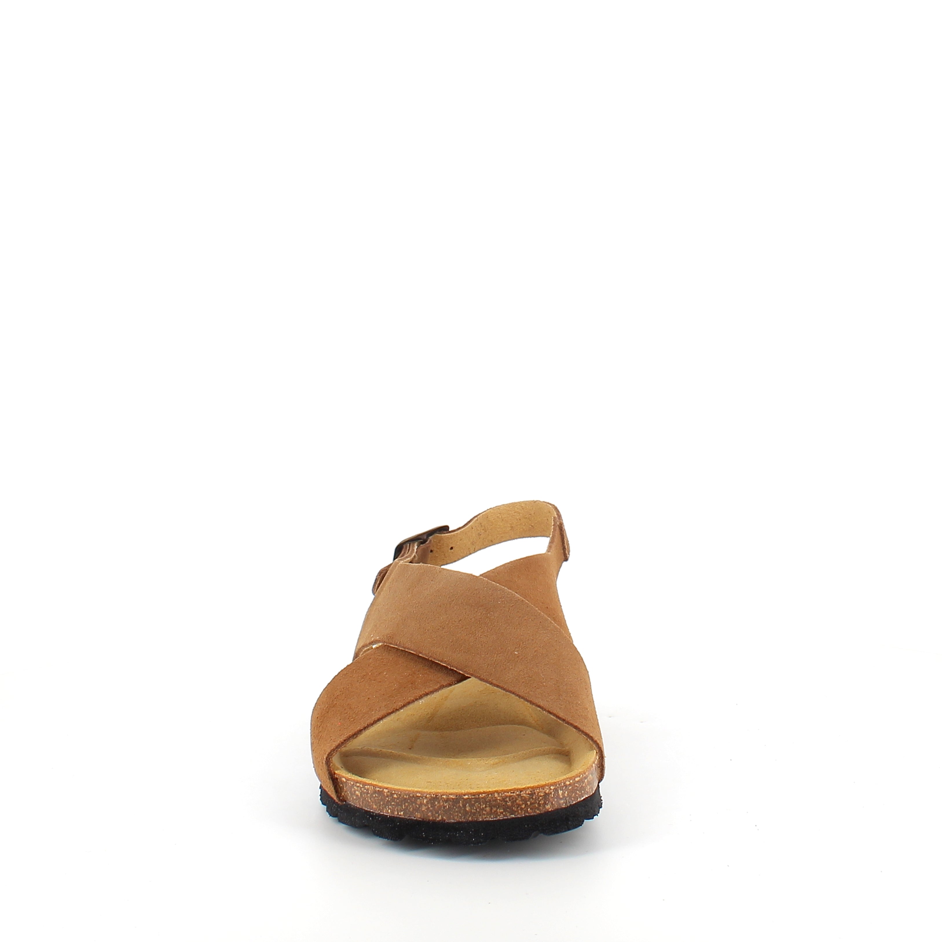 Serraje Roble – brun sandal med krydsremme & bagrem | Sygeplejebutikken