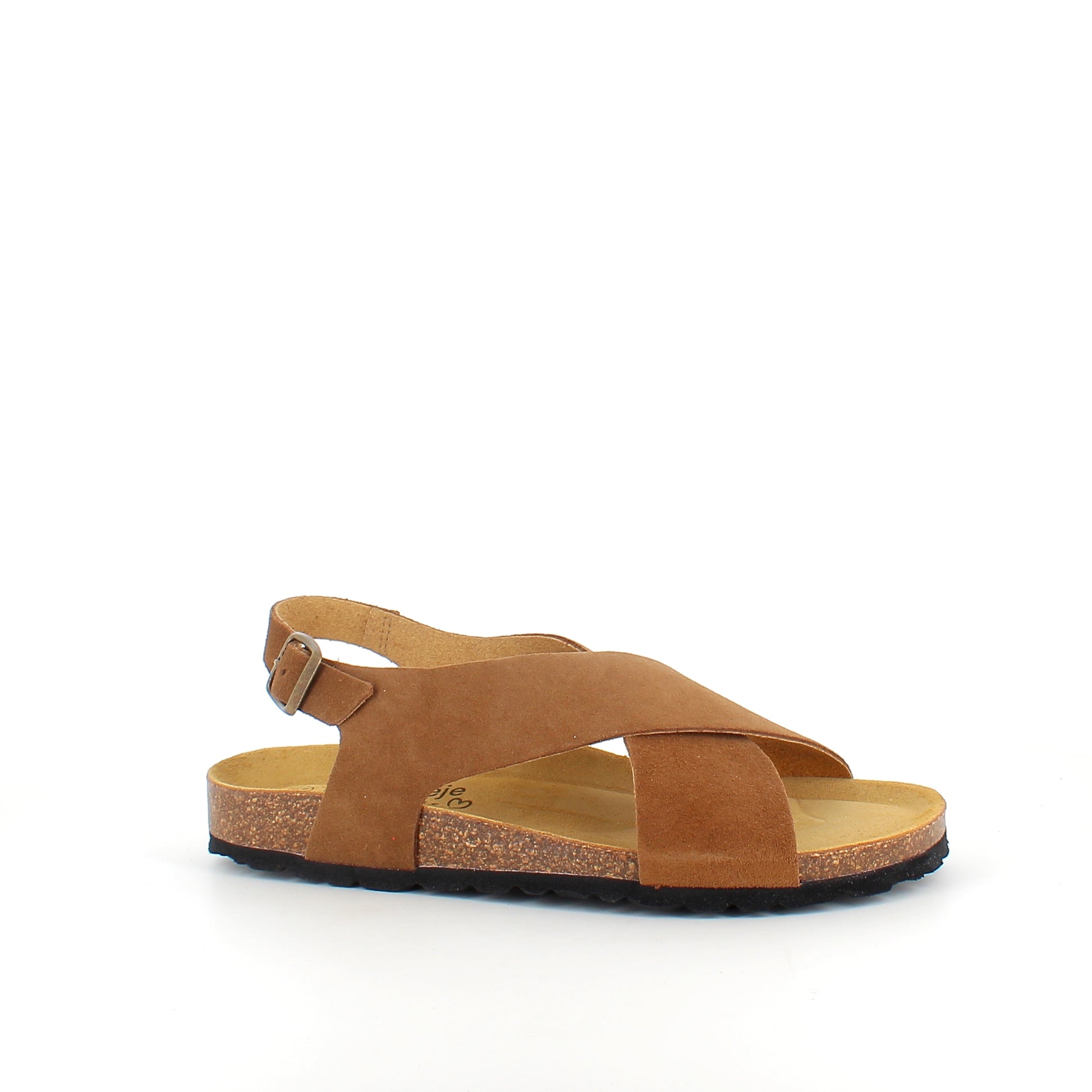 Serraje Roble – brun sandal med krydsremme & bagrem | Sygeplejebutikken