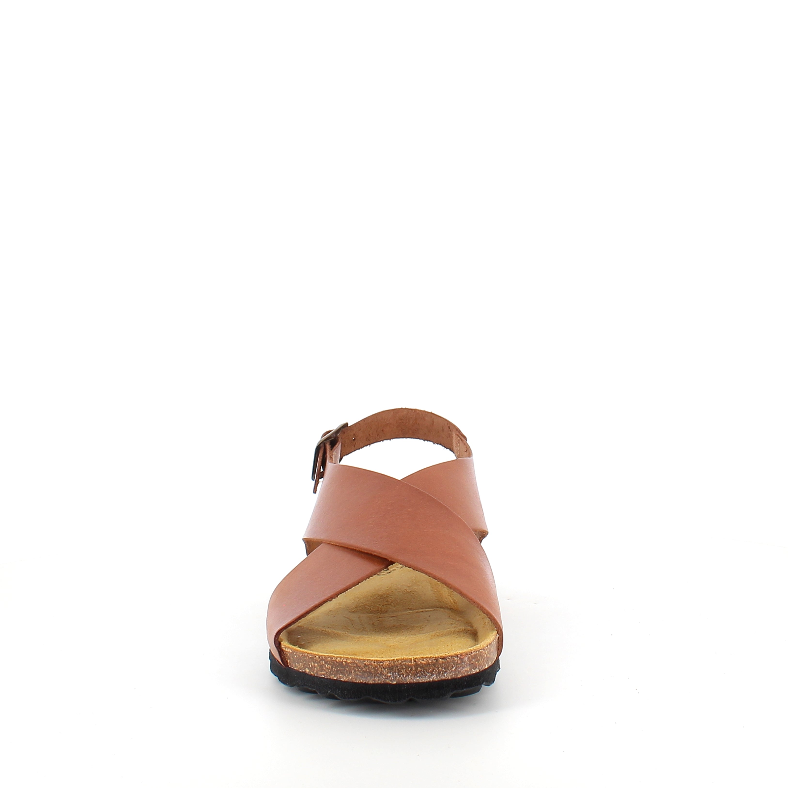 Brun sandal i glat skind med krydsremme & bagrem | Sygeplejebutikken