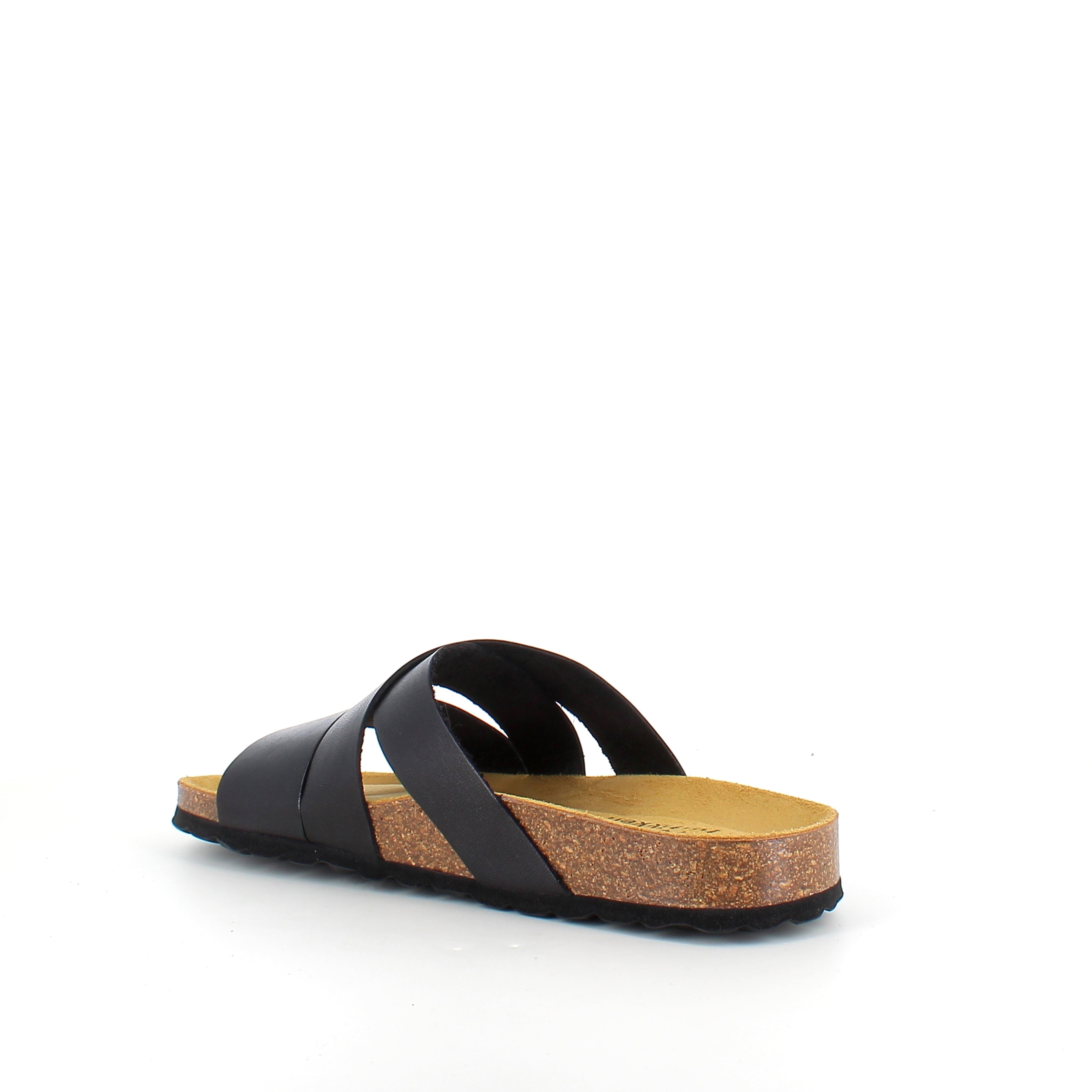 Slip on sandal i sort glat skind med krydsremme – komfort & støtte | Sygeplejebutikken