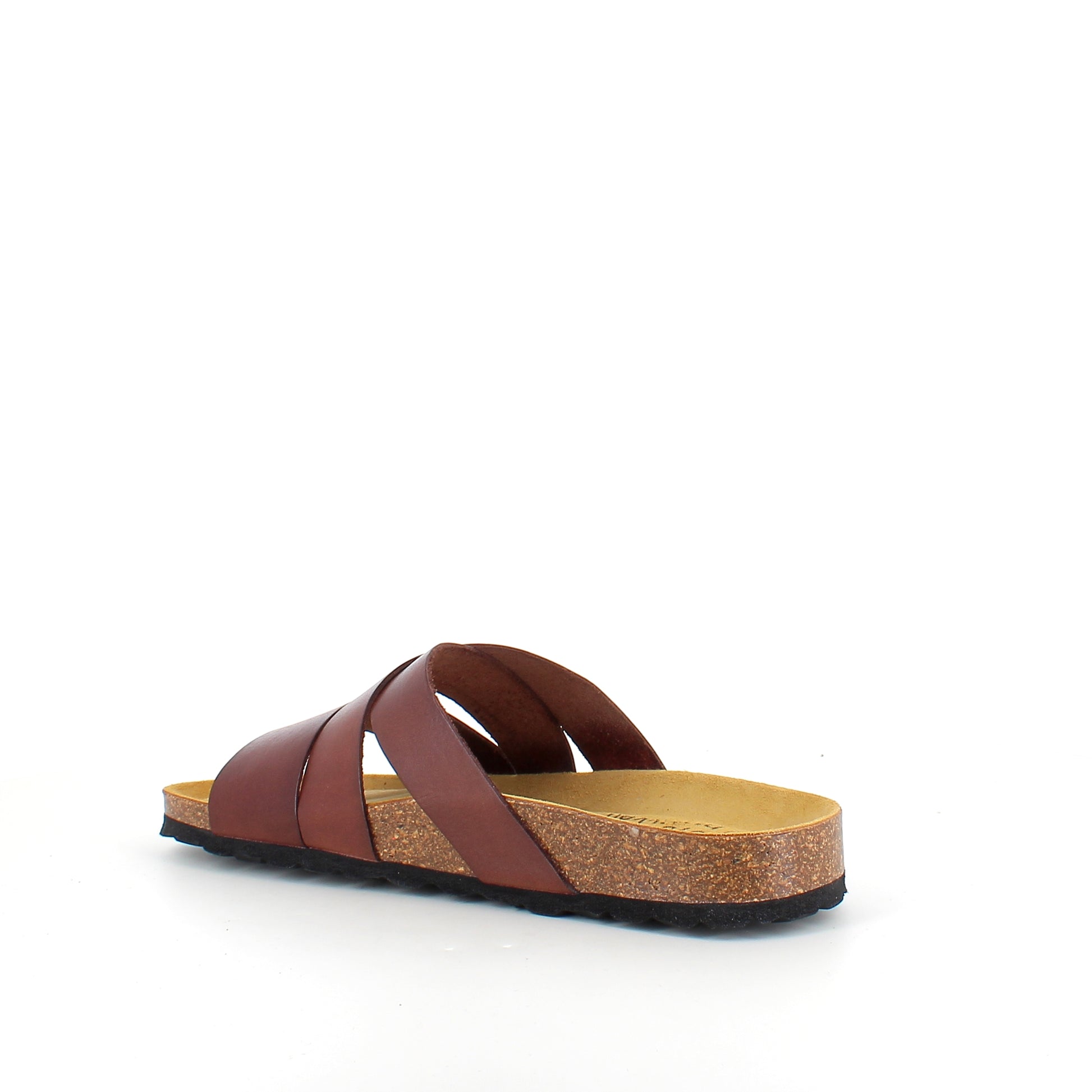 Slip on sandal i brun glat skind med krydsremme – komfort & støtte | Sygeplejebutikken