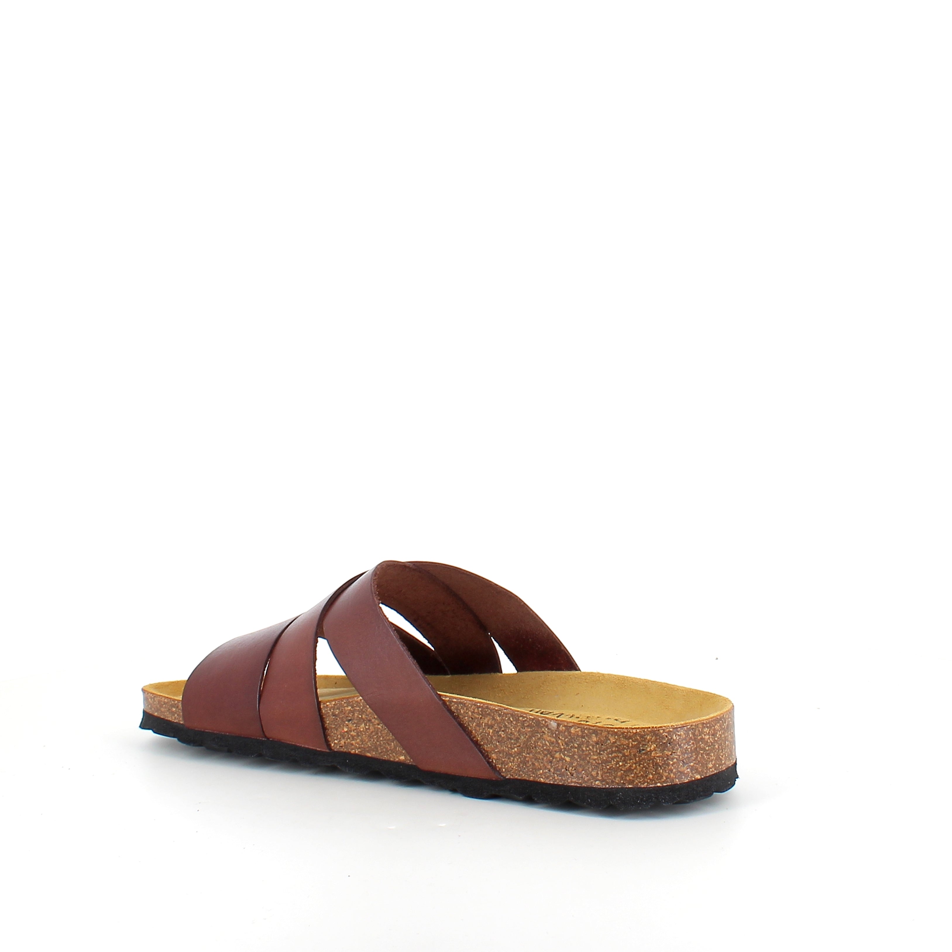 Slip on sandal i brun glat skind med krydsremme – komfort & støtte | Sygeplejebutikken