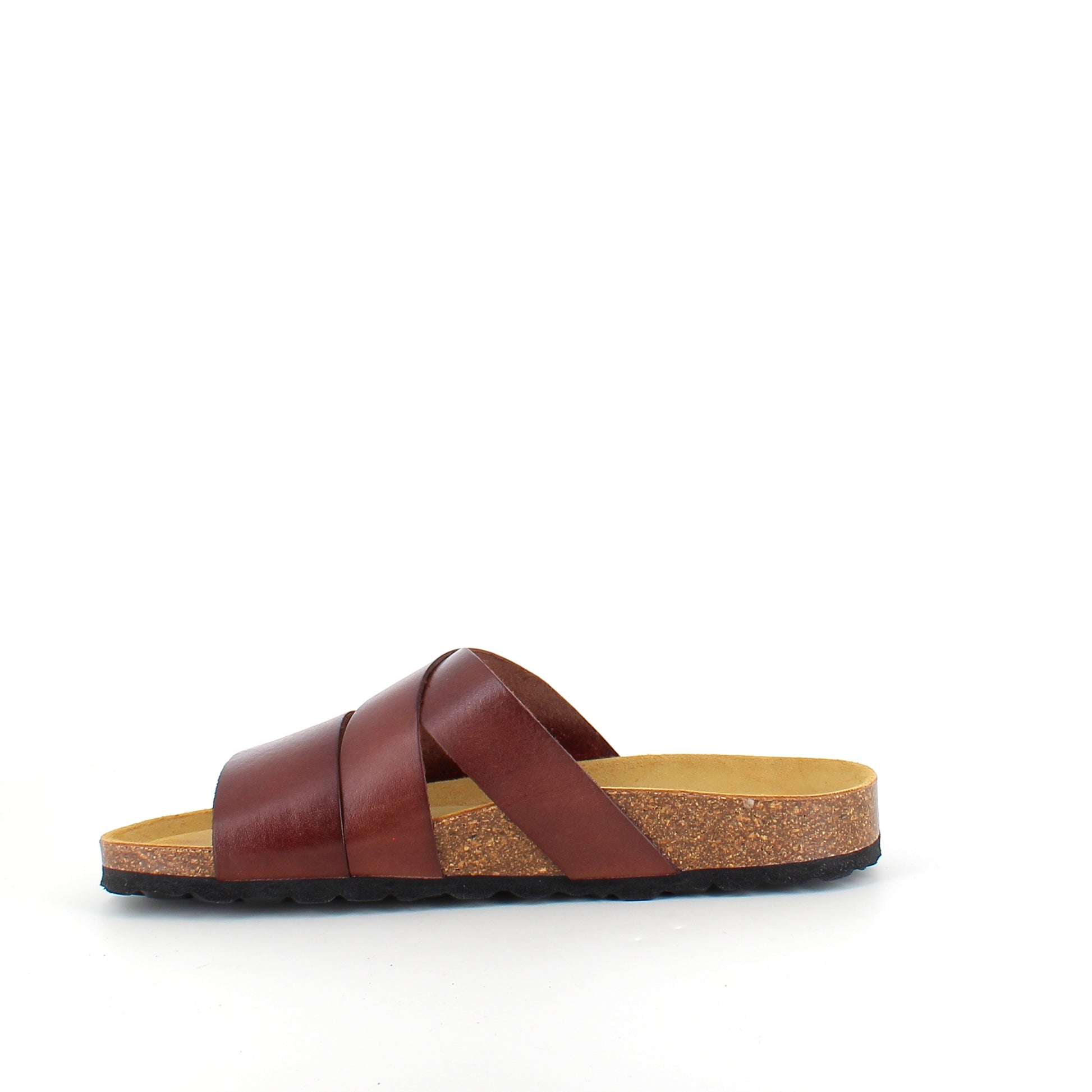 Slip on sandal i brun glat skind med krydsremme – komfort & støtte | Sygeplejebutikken