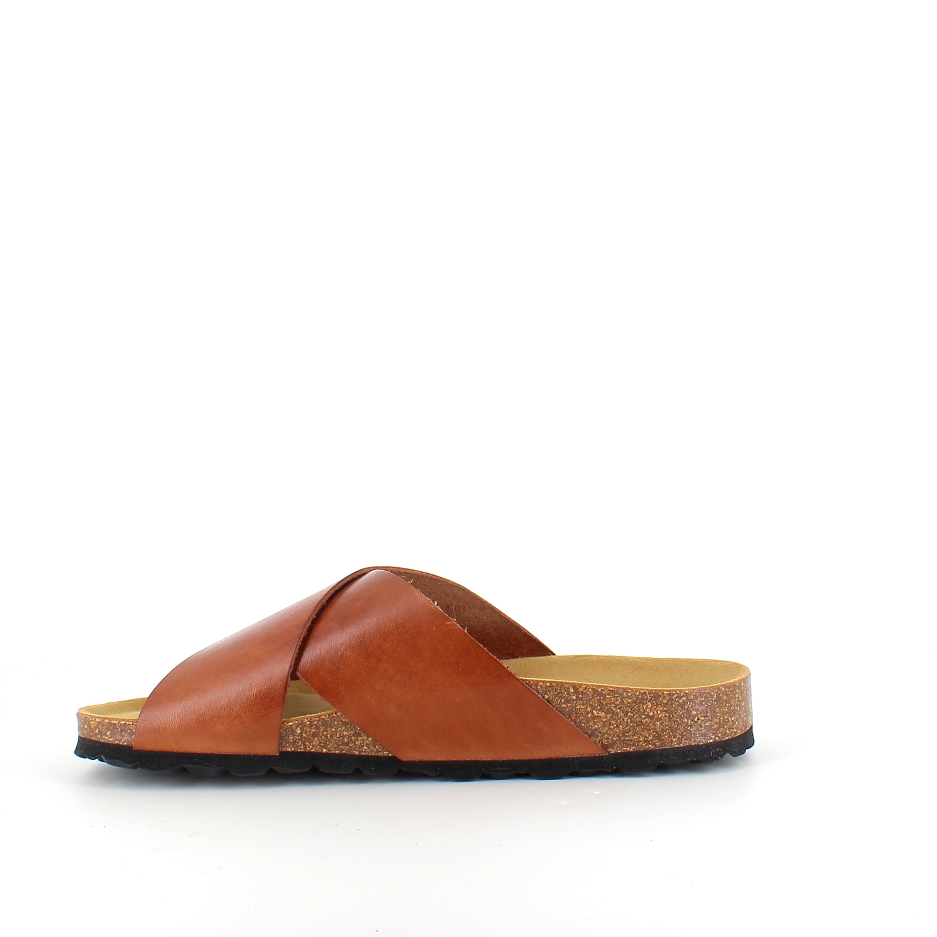 Brun slip on sandal i glat skind med krydsremme | Sygeplejebutikken