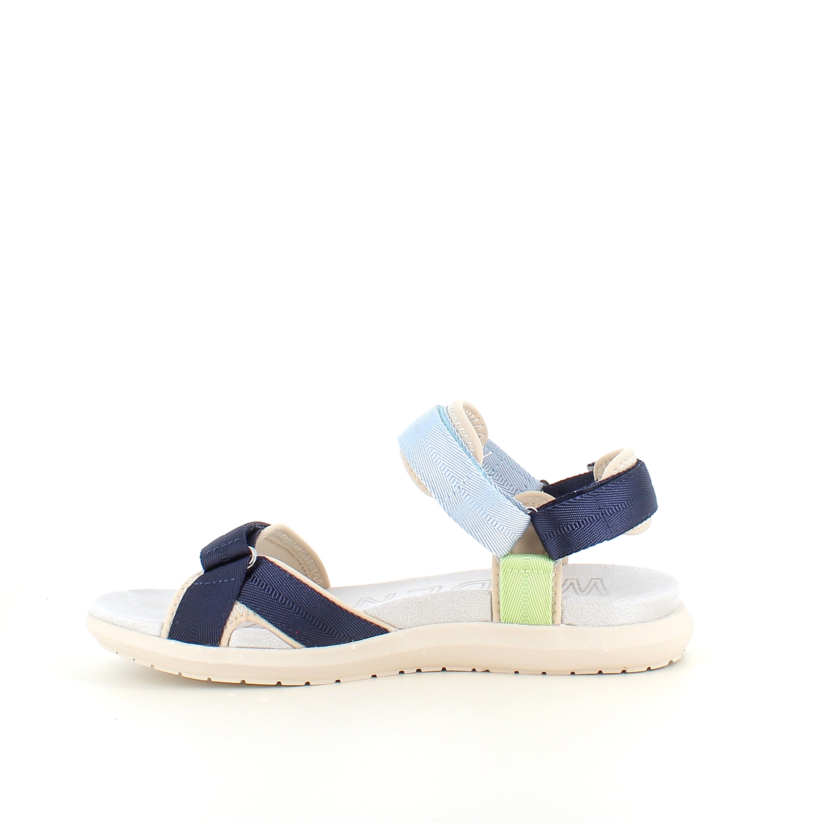 Woden sandal Moonstone Multi – Let & støttende i blå, grønne & beige nuancer