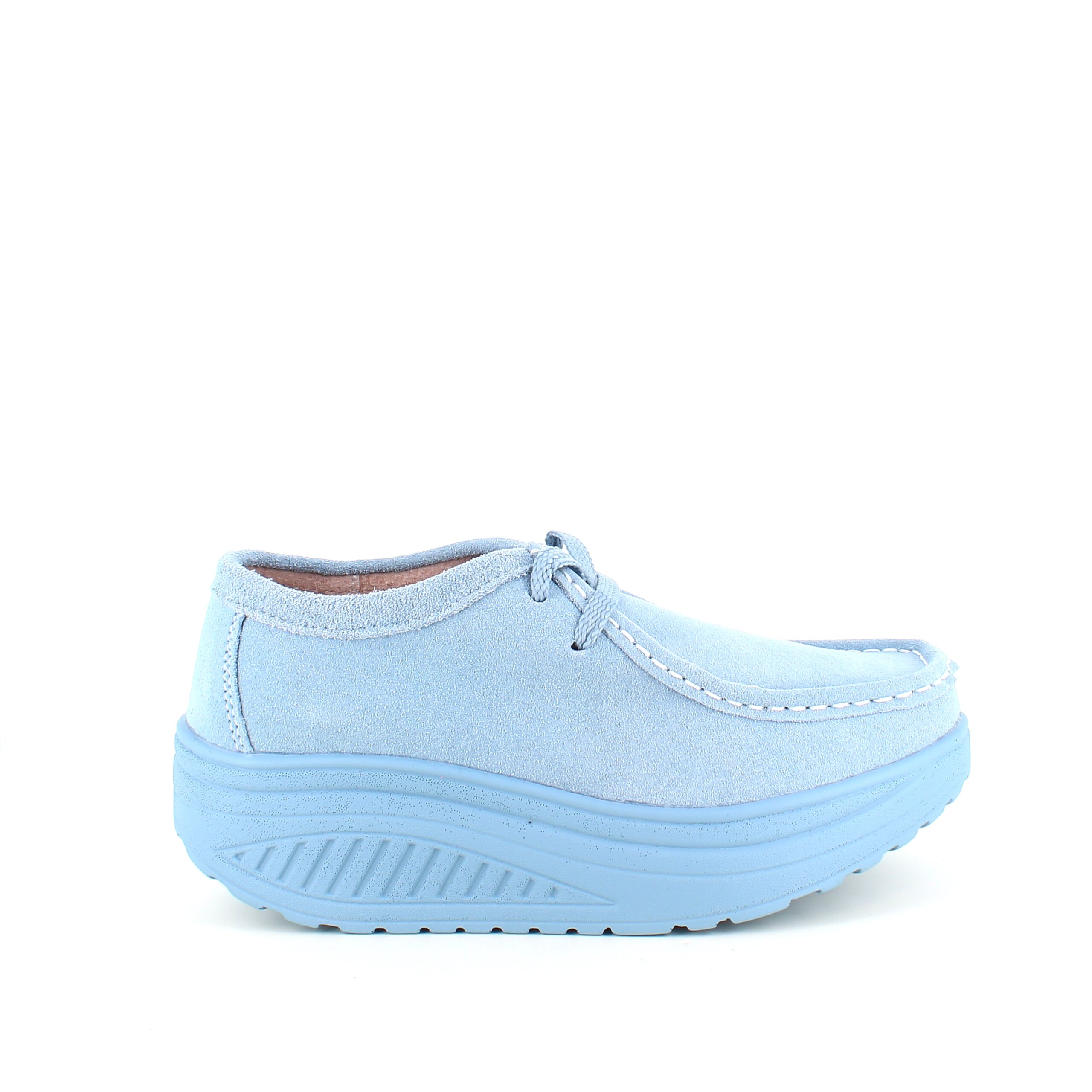 Lyseblå ruskindssko med gængesål og svangstøtte