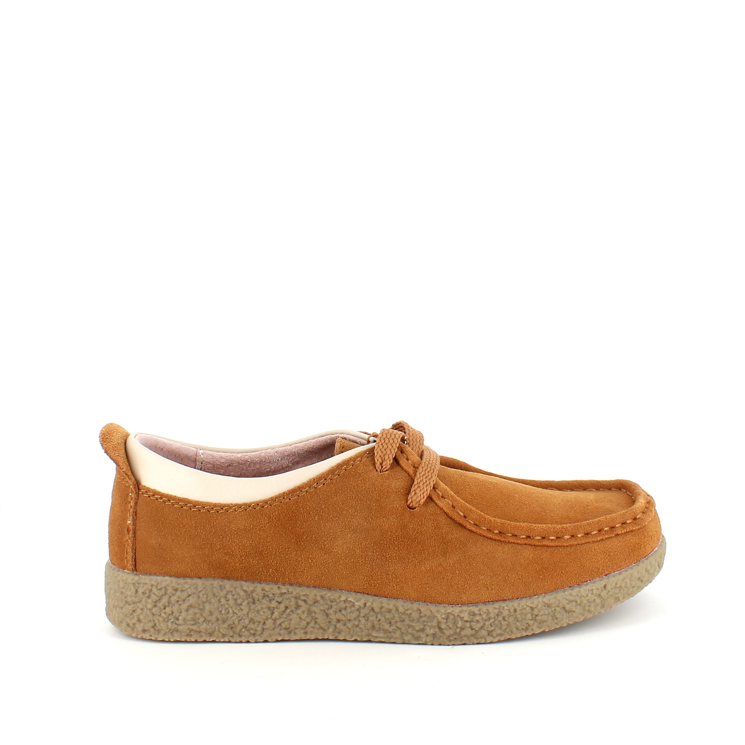 Lys brun ruskindssko med rågummisål