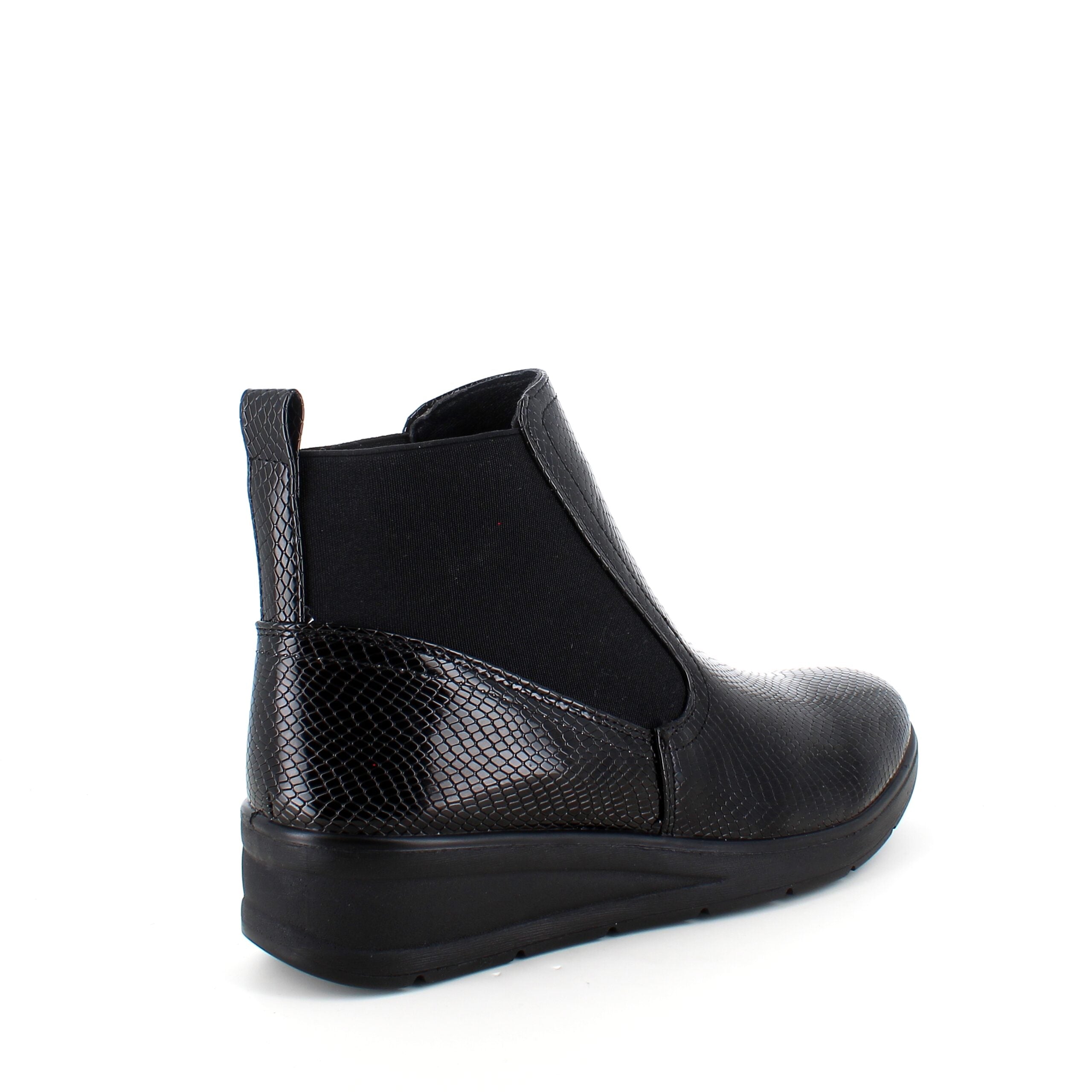 Elegant sort lakstøvle med bred elastikåbning