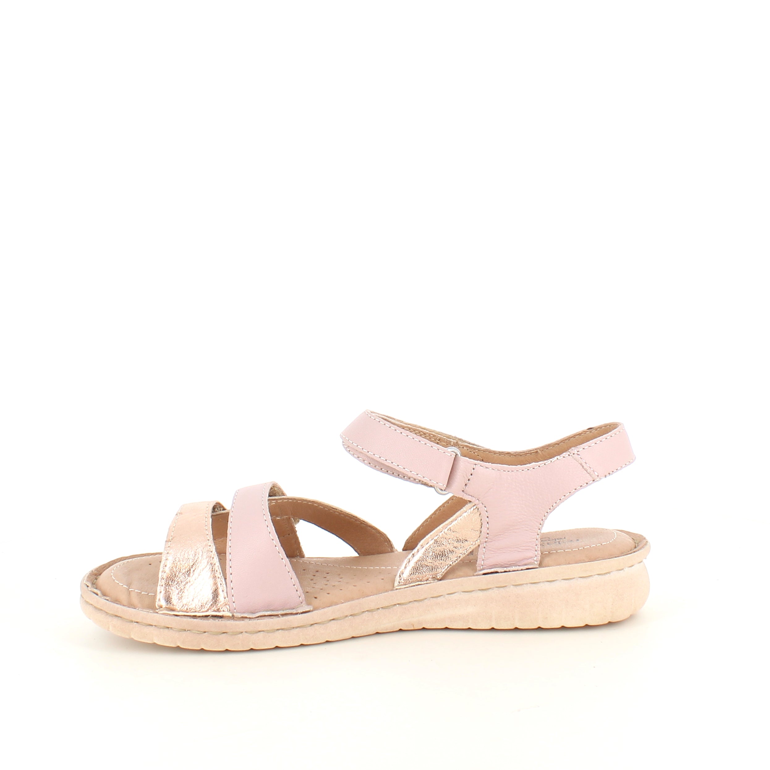 Rosa skindsandal med tre remme og rosegold detaljer fra Relaxshoe