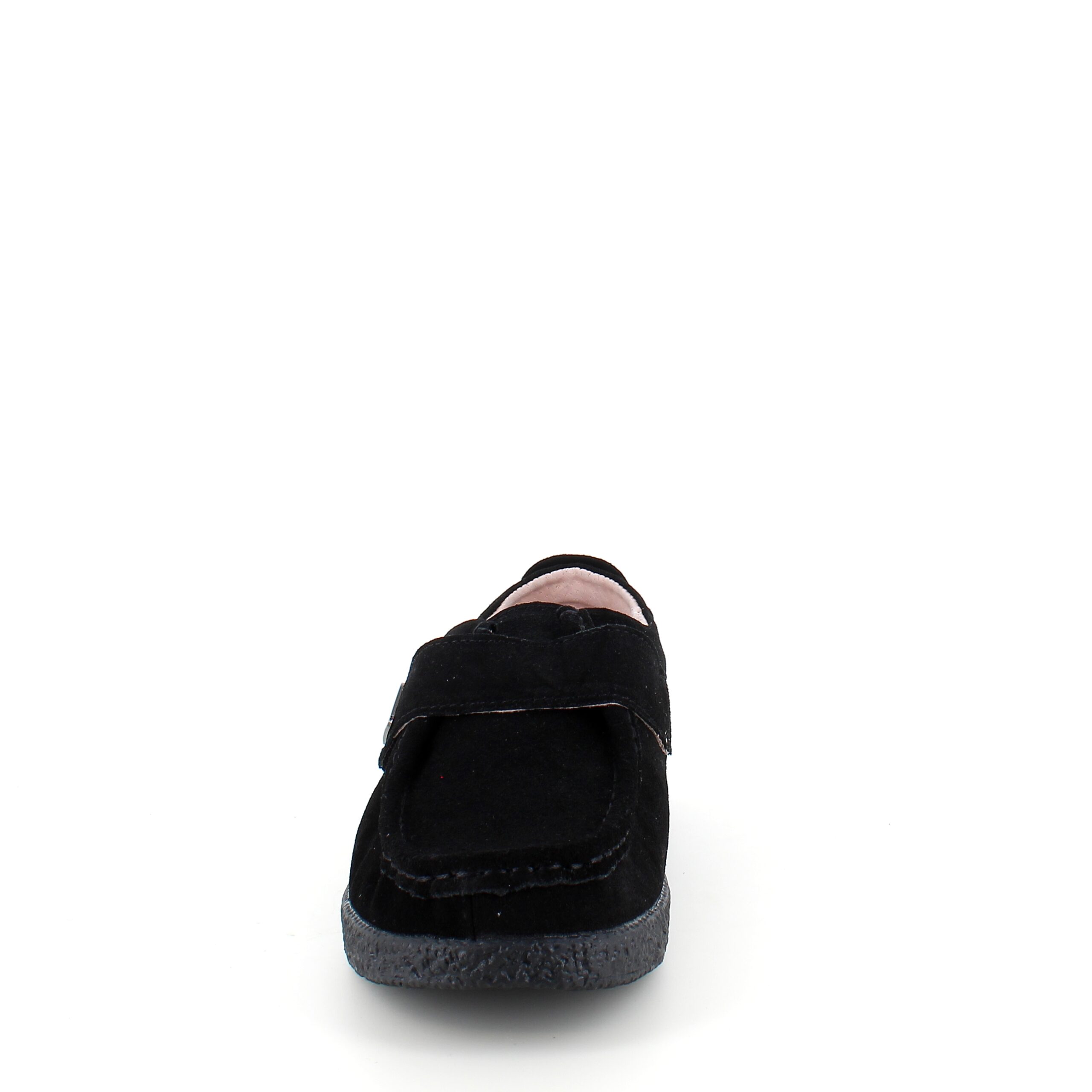 Sort ruskindssko med velcrolukning og gummisål