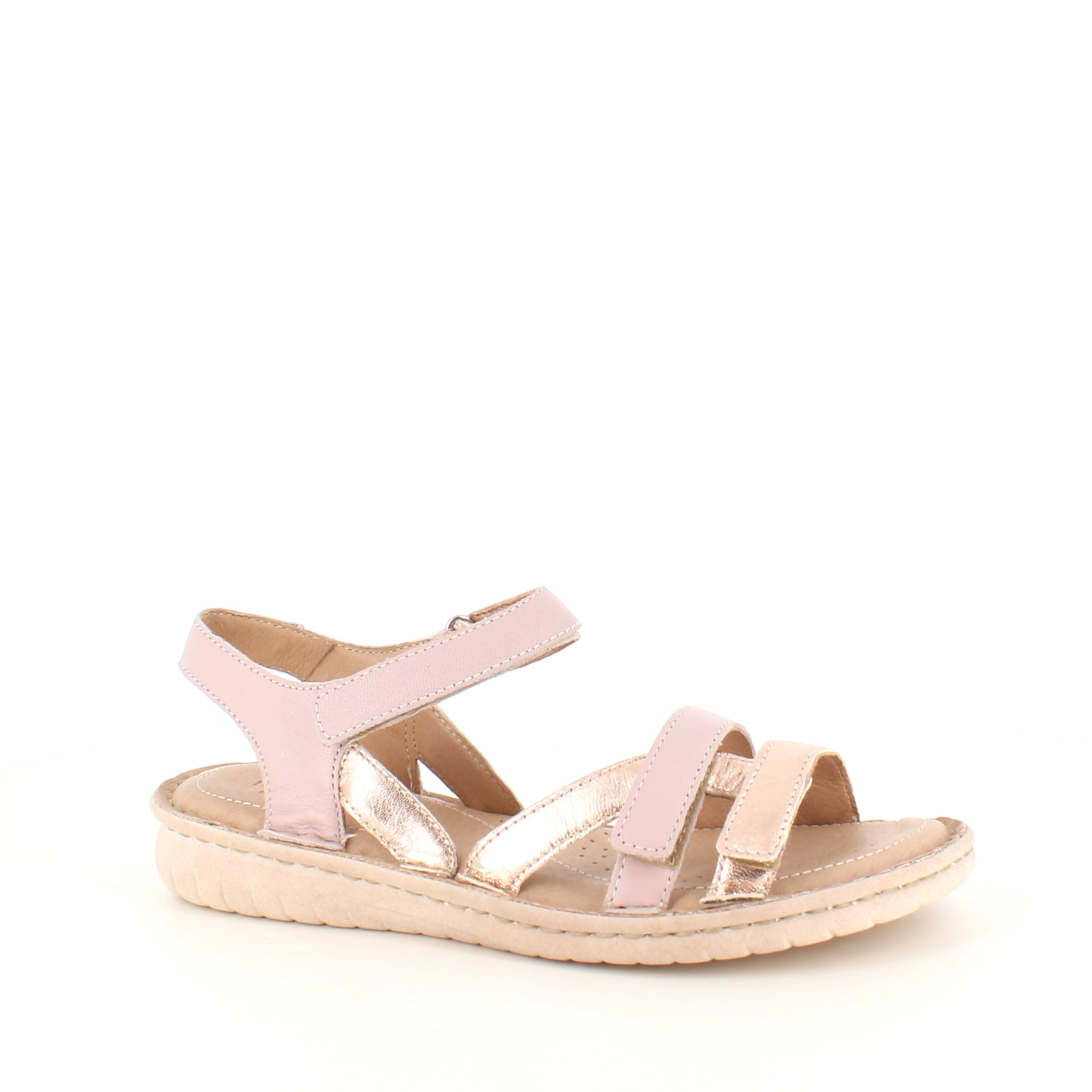Rosa skindsandal med tre remme og rosegold detaljer fra Relaxshoe