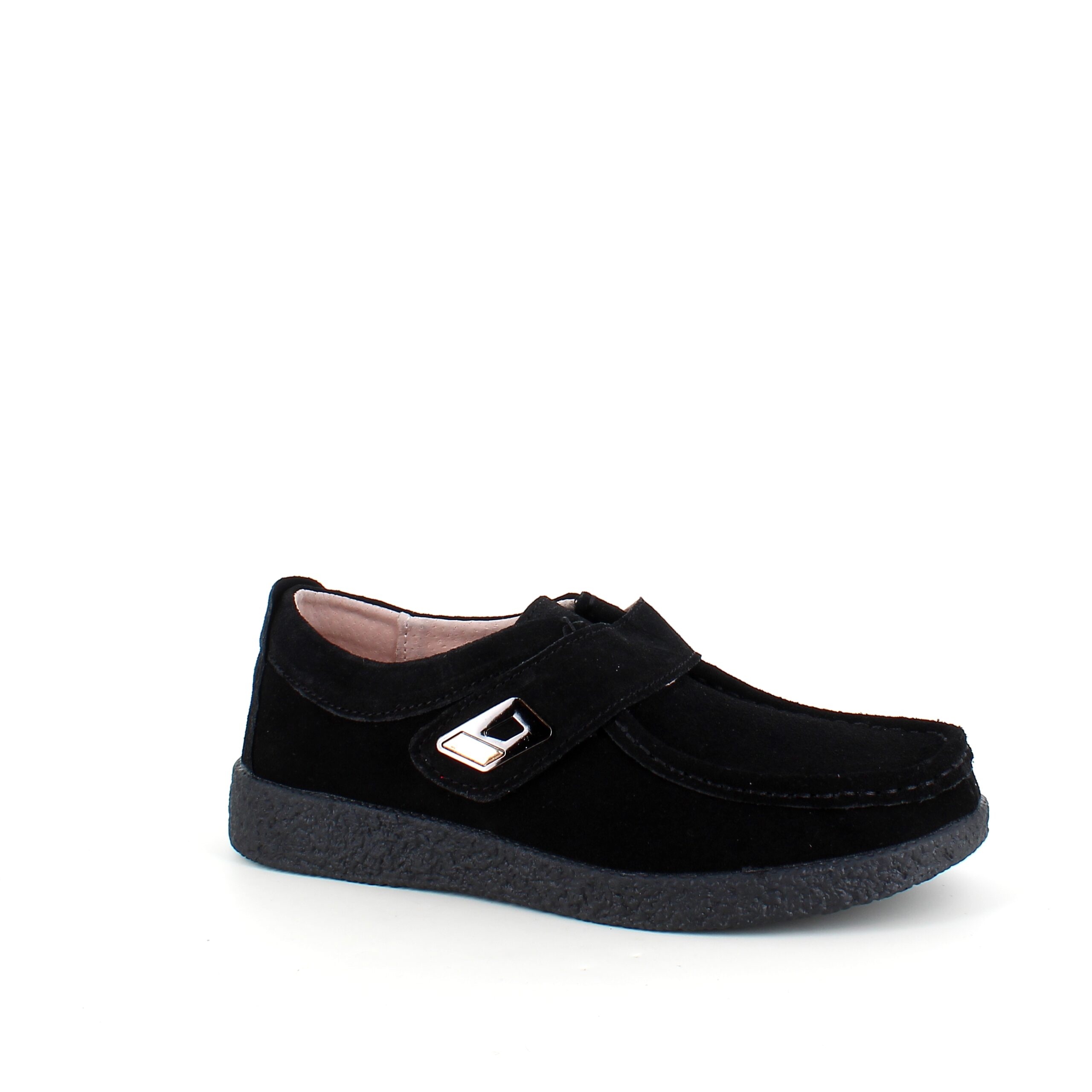 Sort ruskindssko med velcrolukning og gummisål