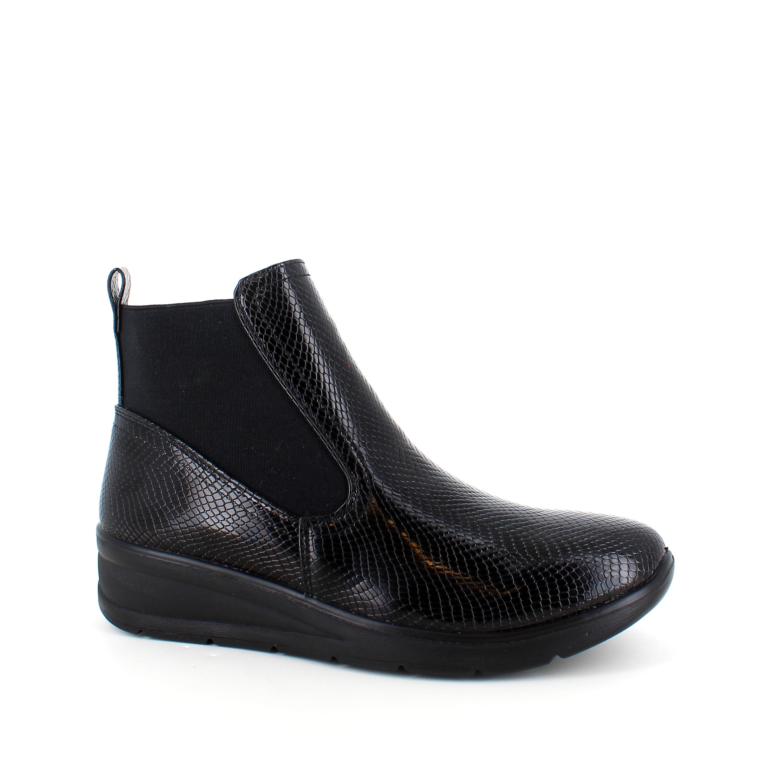 Elegant sort lakstøvle med bred elastikåbning