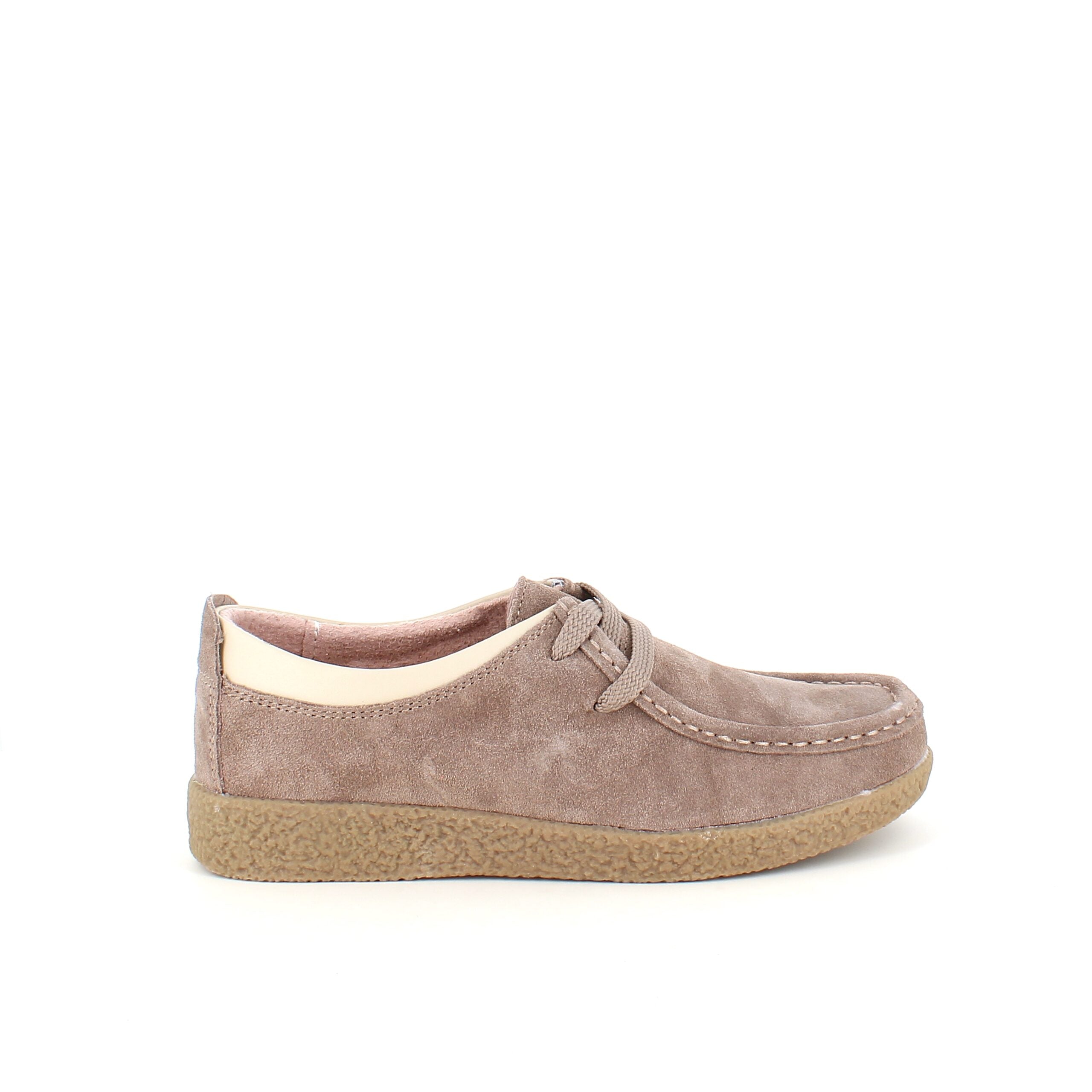 Beige ruskindssko med rågummisål