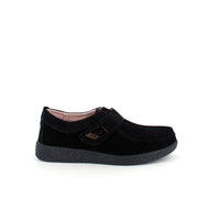 Sort ruskindssko med velcrolukning og gummisål