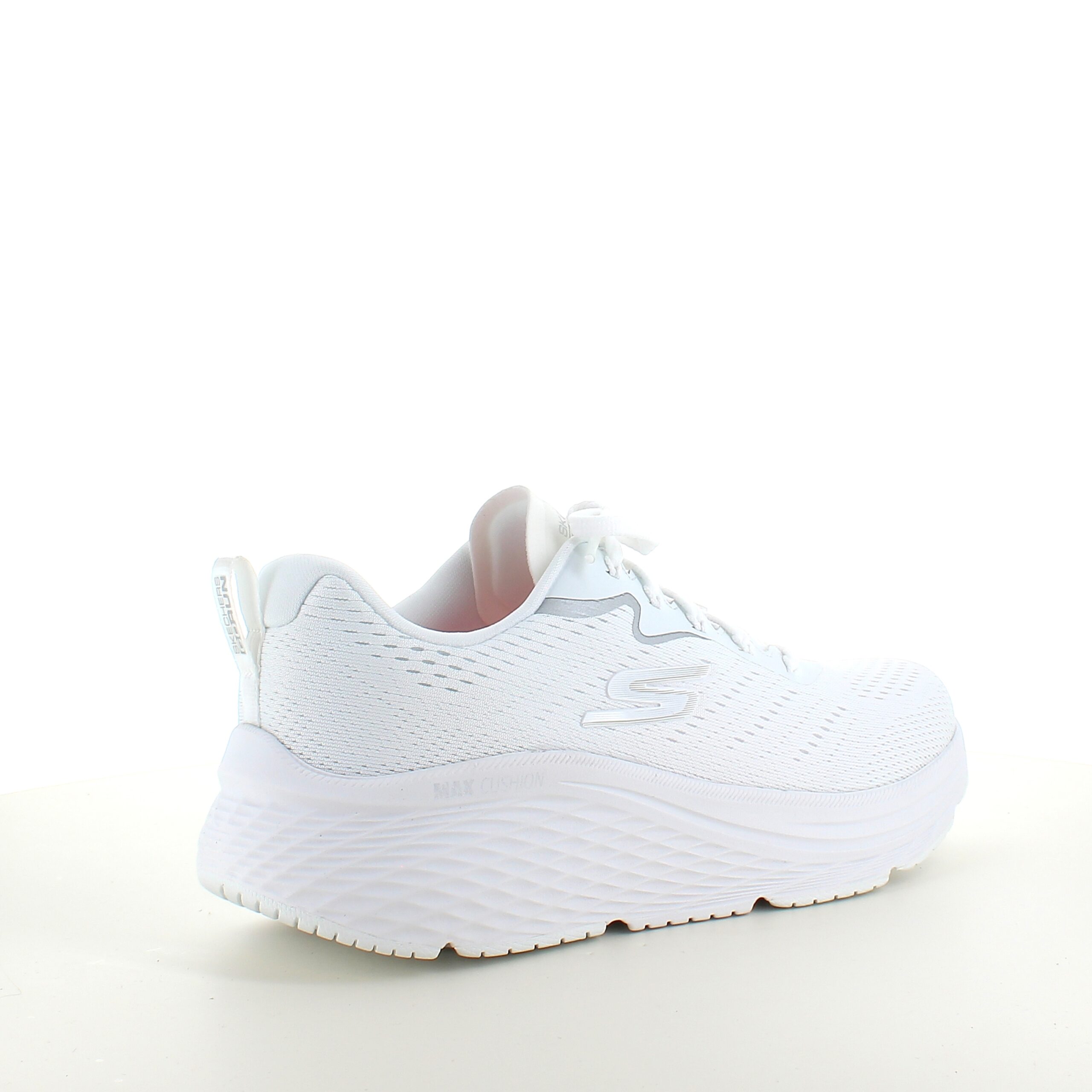 Hvid Skechers Max Cushion sko – optimal støtte og uovertruffen komfort.