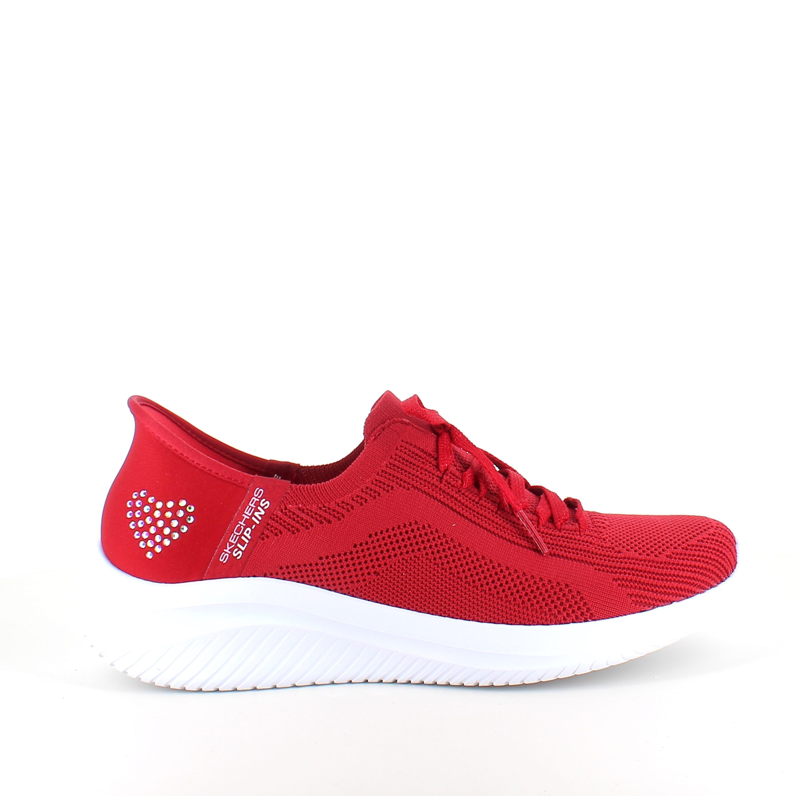 Rød Skechers Slip-ins med glimmer detaljer.