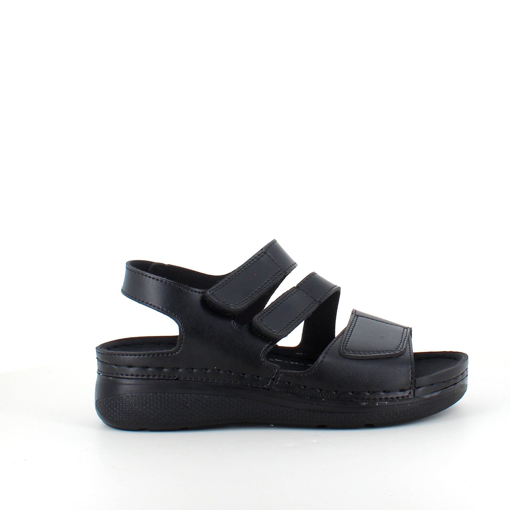 Sort sandal med tre justerbare remme