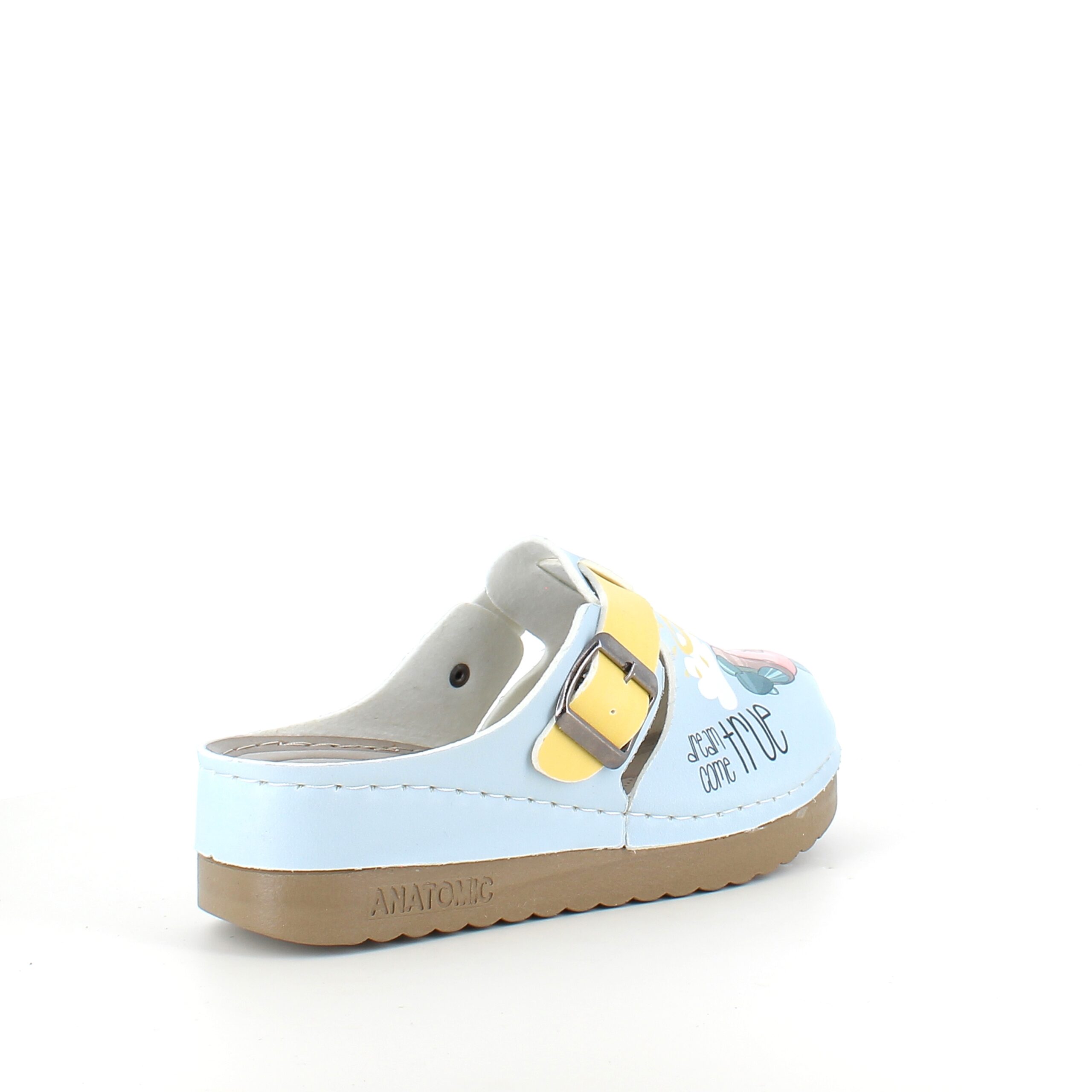 Træsko med print og citat