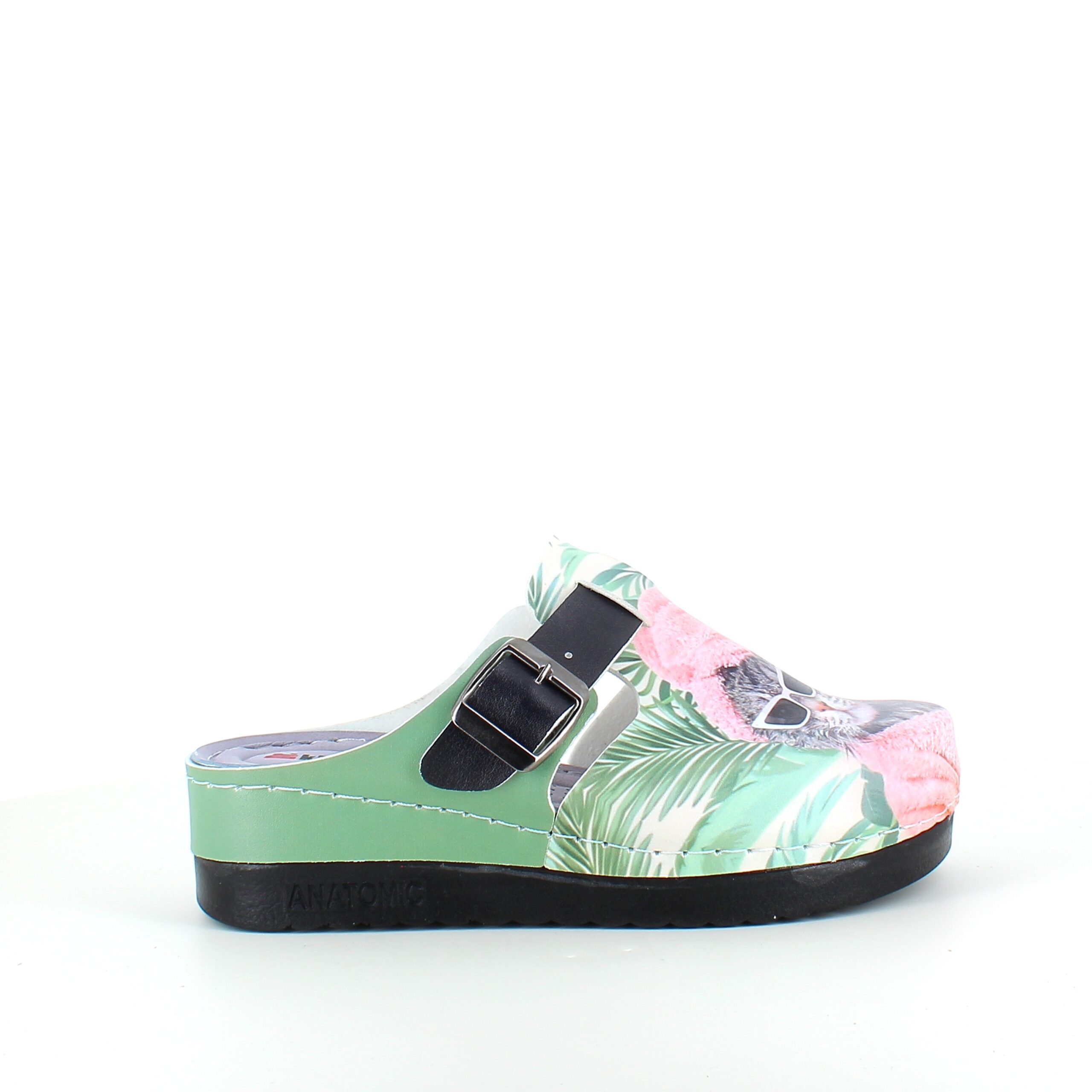 Træsko med print en cool kat