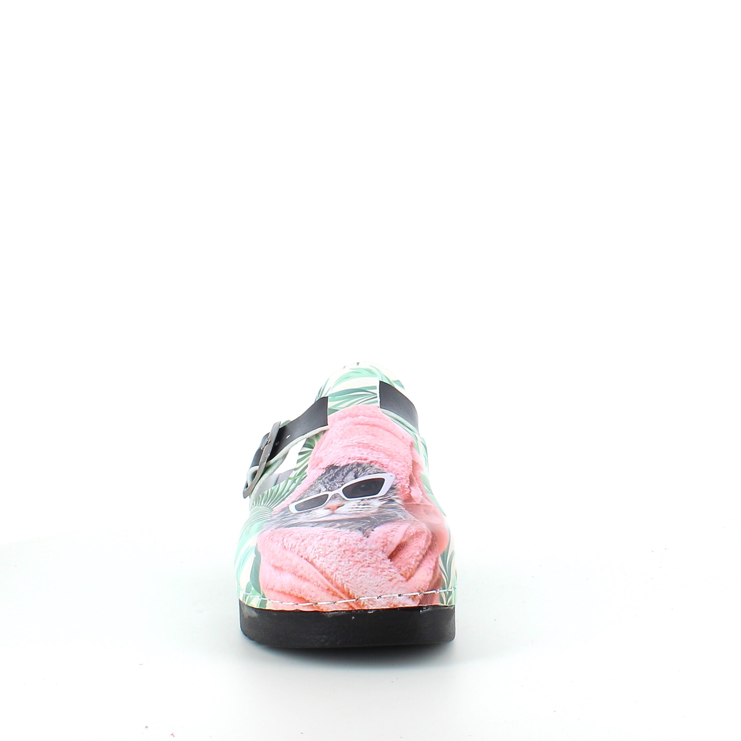 Træsko med print en cool kat