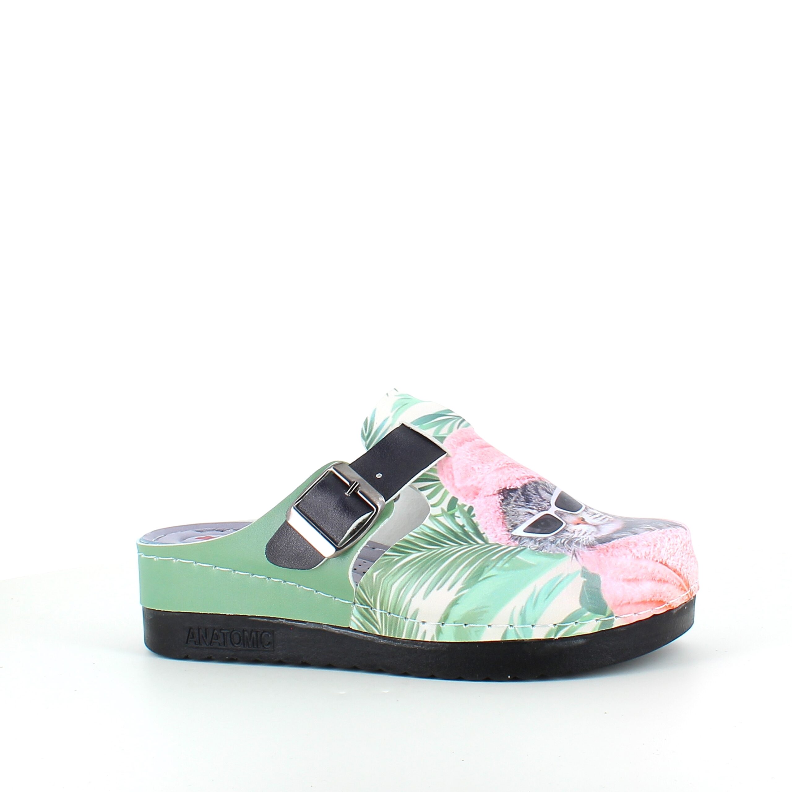 Træsko med print en cool kat