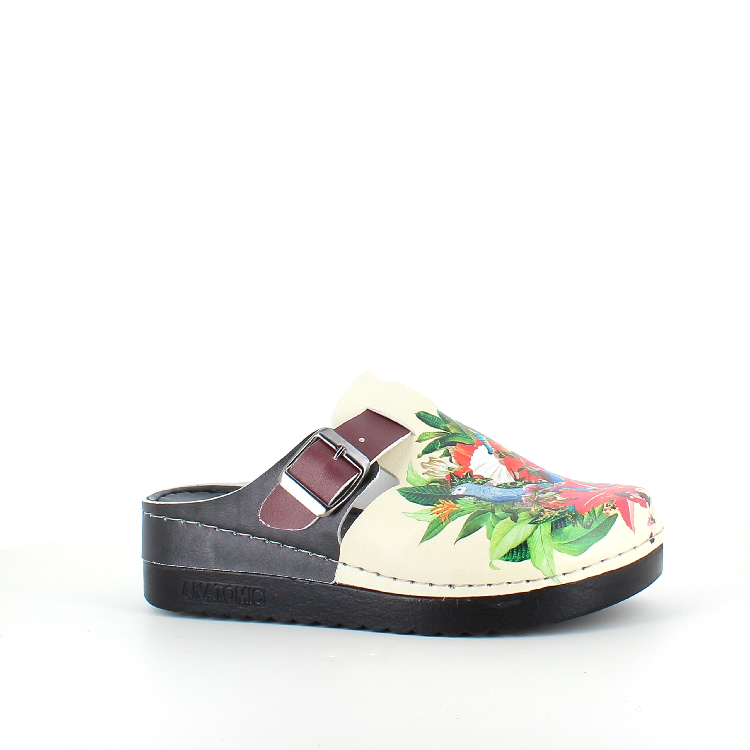 Træsko med papegøjeprint