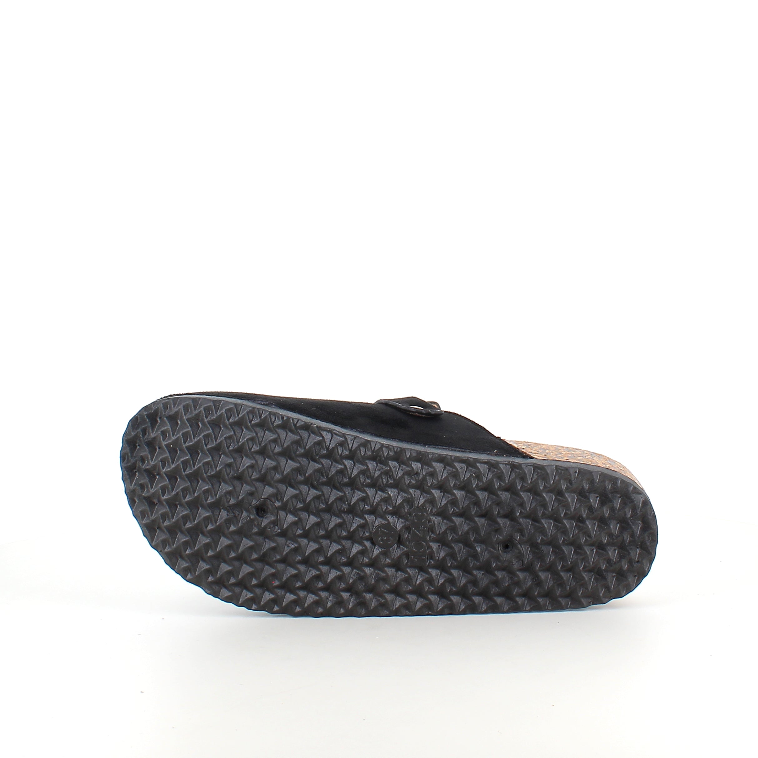 Sort slip on sandal i tekstil – klassisk model med justerbart spænde