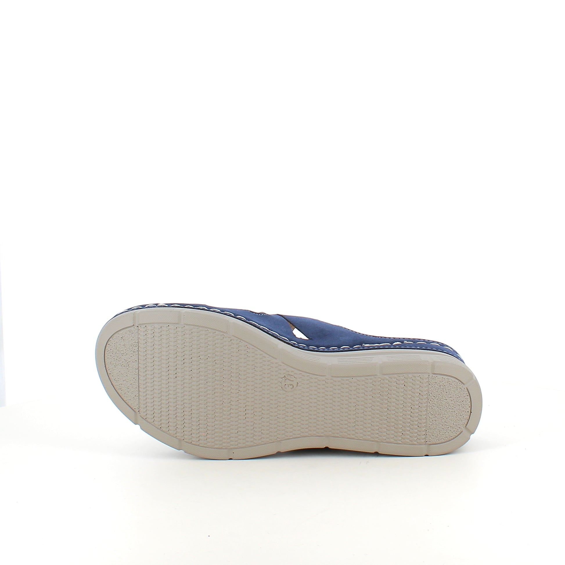 Blå slip on sandal med kilehæl & velcro – feminin & fleksibel til hverdagen