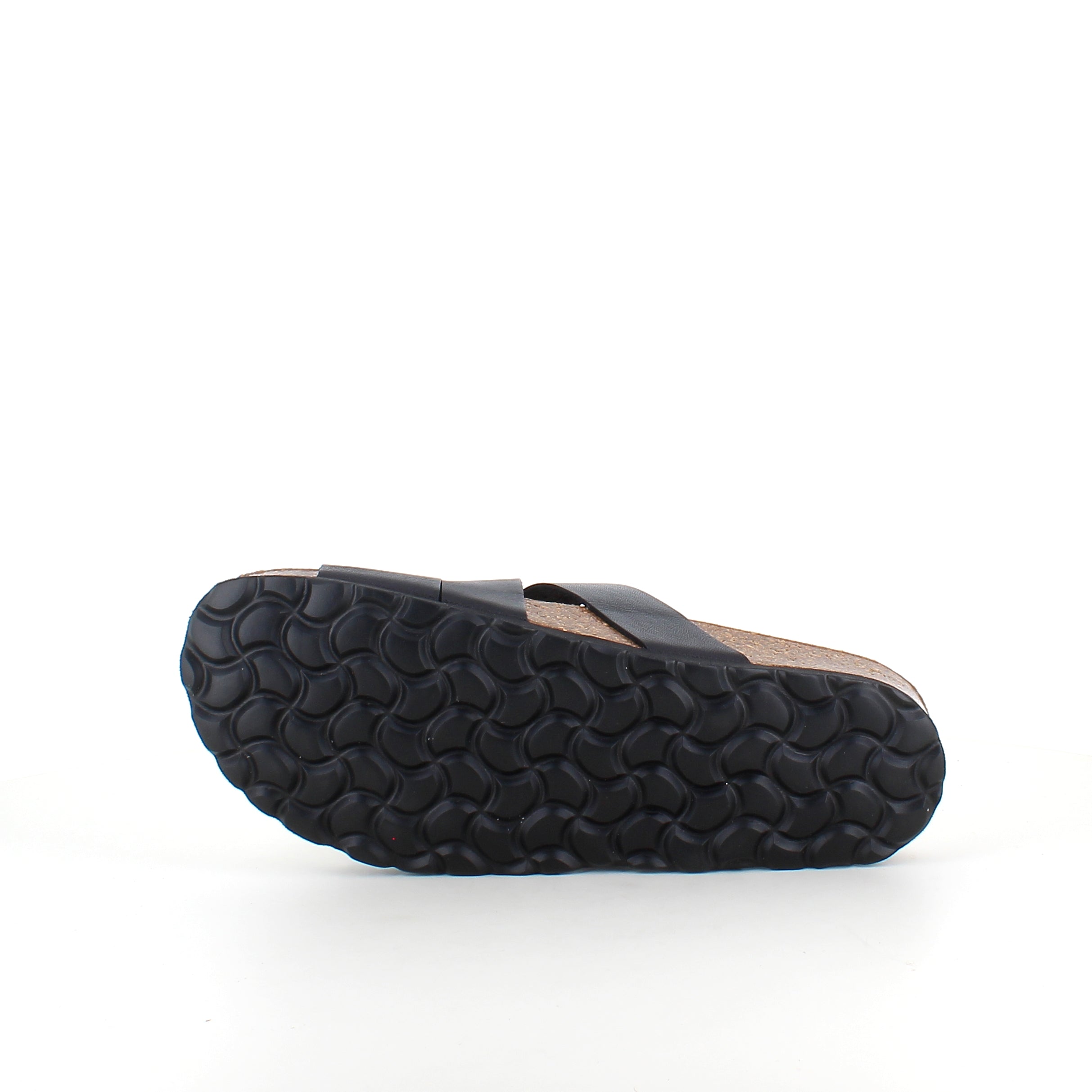 Slip on sandal i sort glat skind med krydsremme – komfort & støtte | Sygeplejebutikken