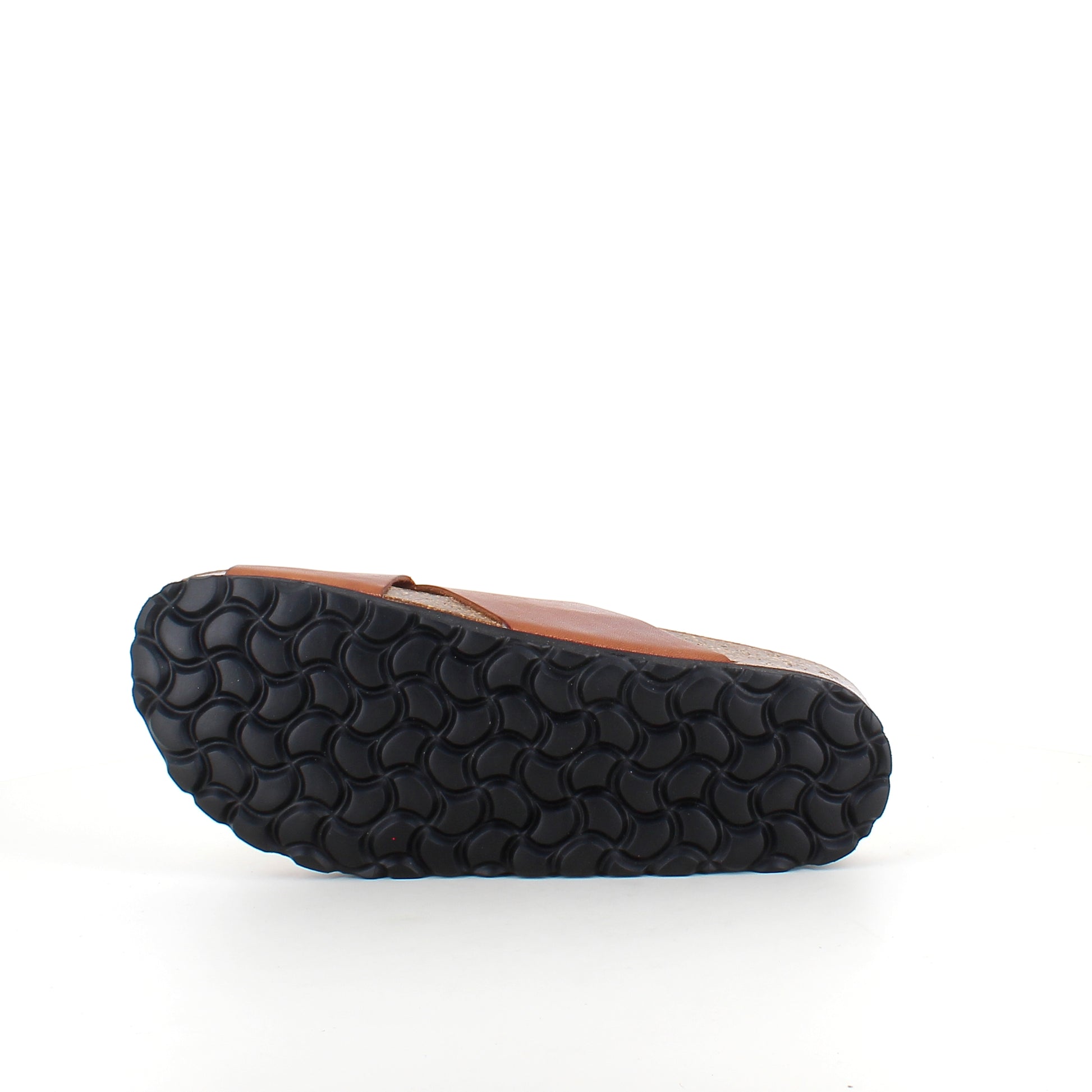 Brun slip on sandal i glat skind med krydsremme | Sygeplejebutikken