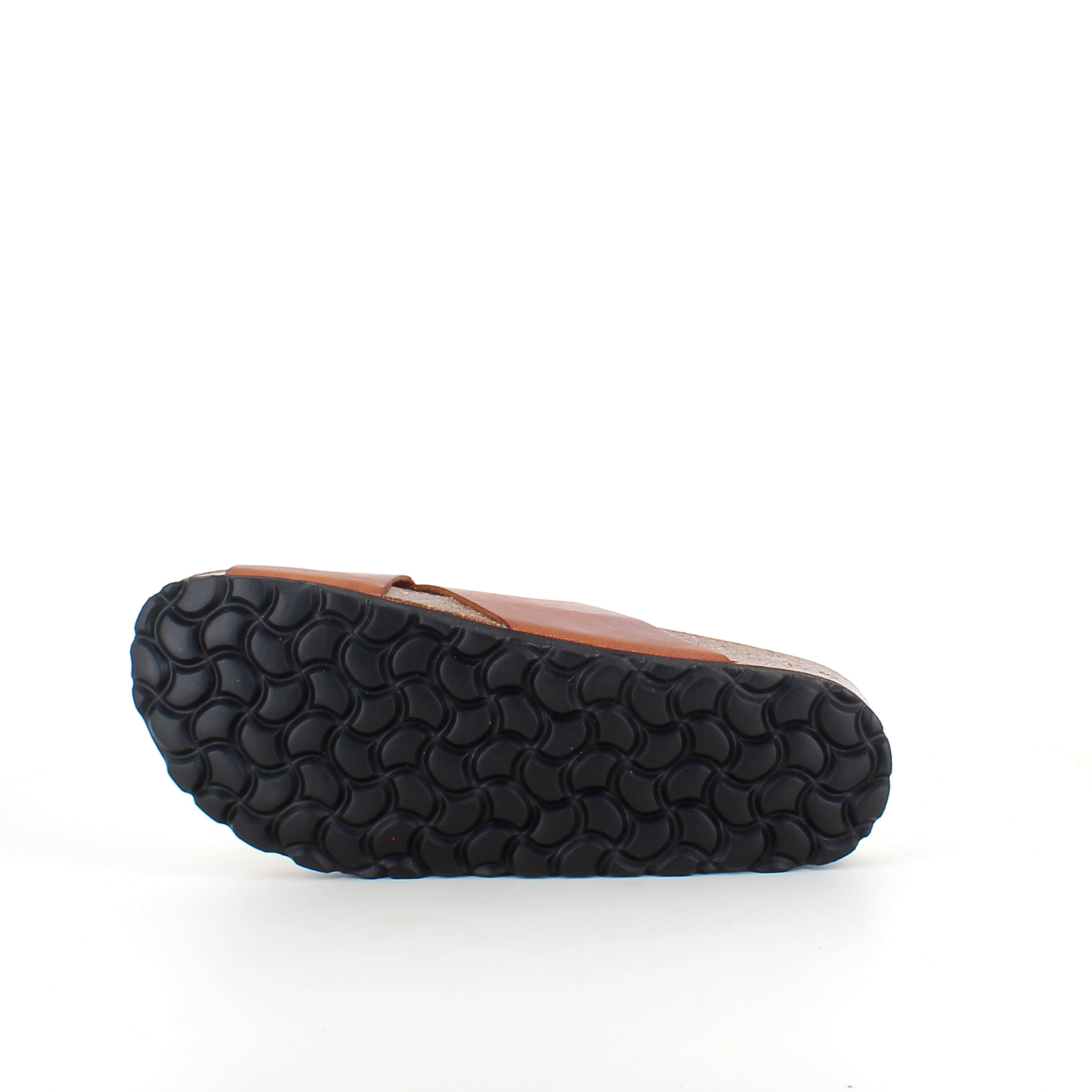 Brun slip on sandal i glat skind med krydsremme | Sygeplejebutikken