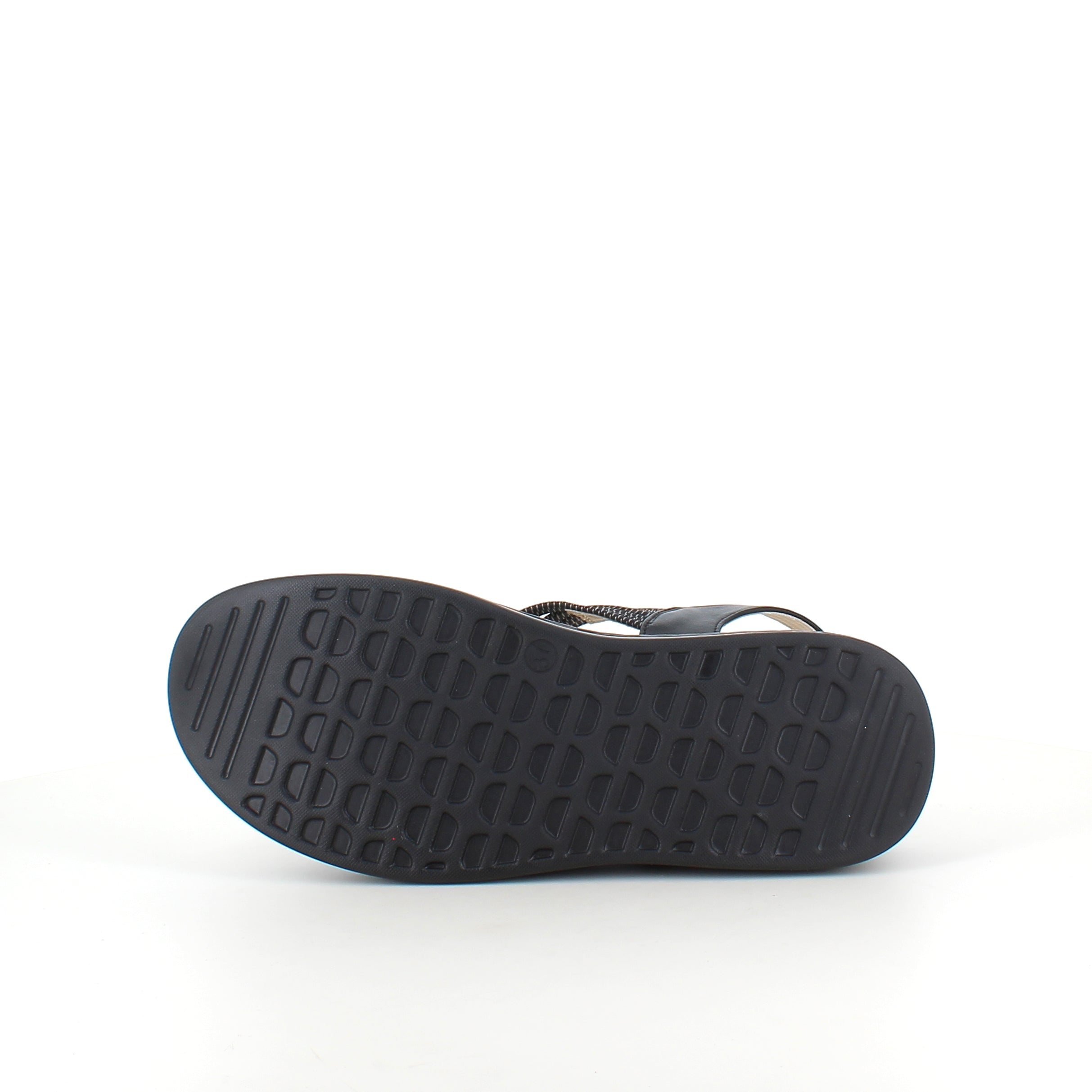 Sort sandal med elastiske remme og stødabsorberende sål