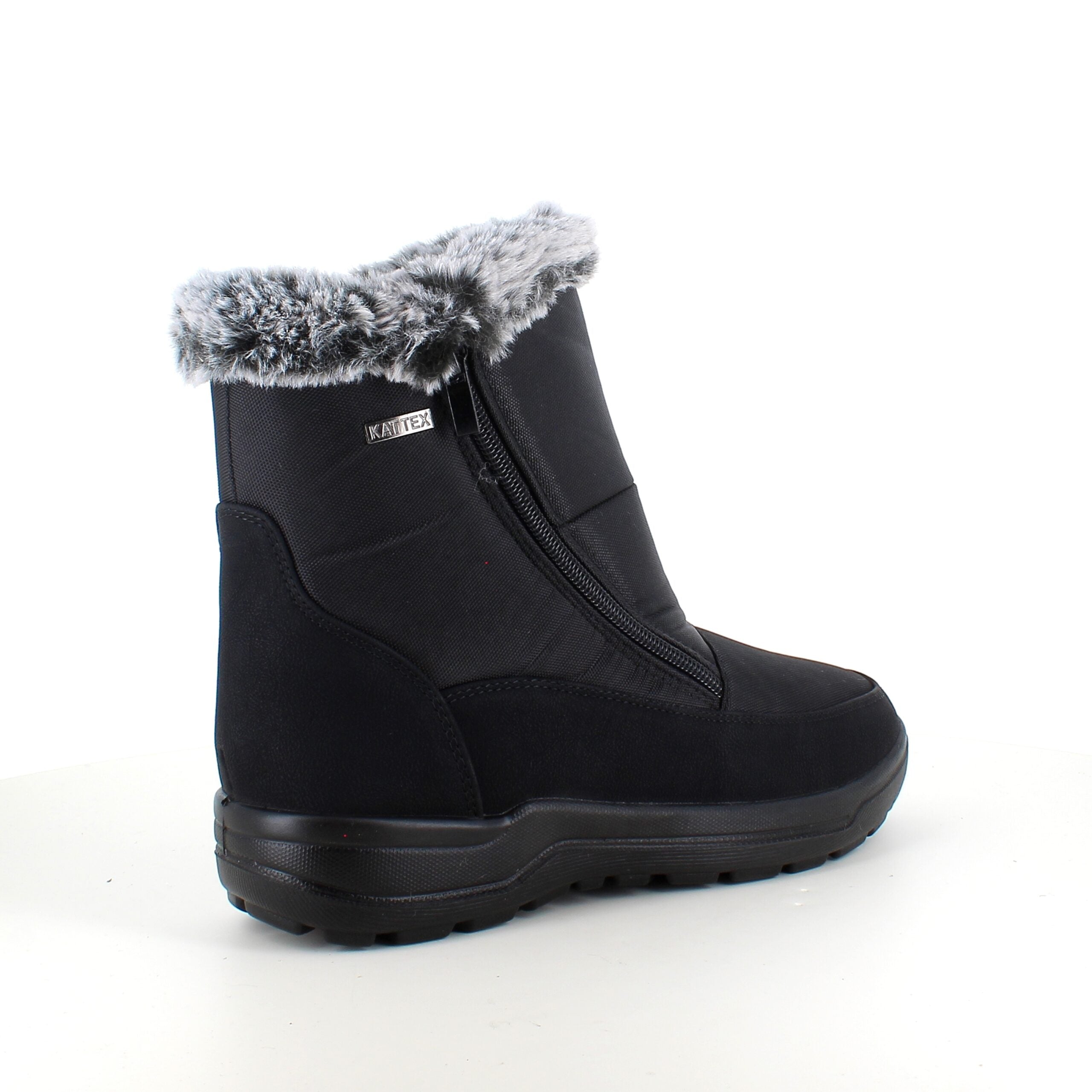 Damestøvletter i sort PU med pelskant og varmt for – 2 lynlåse og komfortabel PU-sål