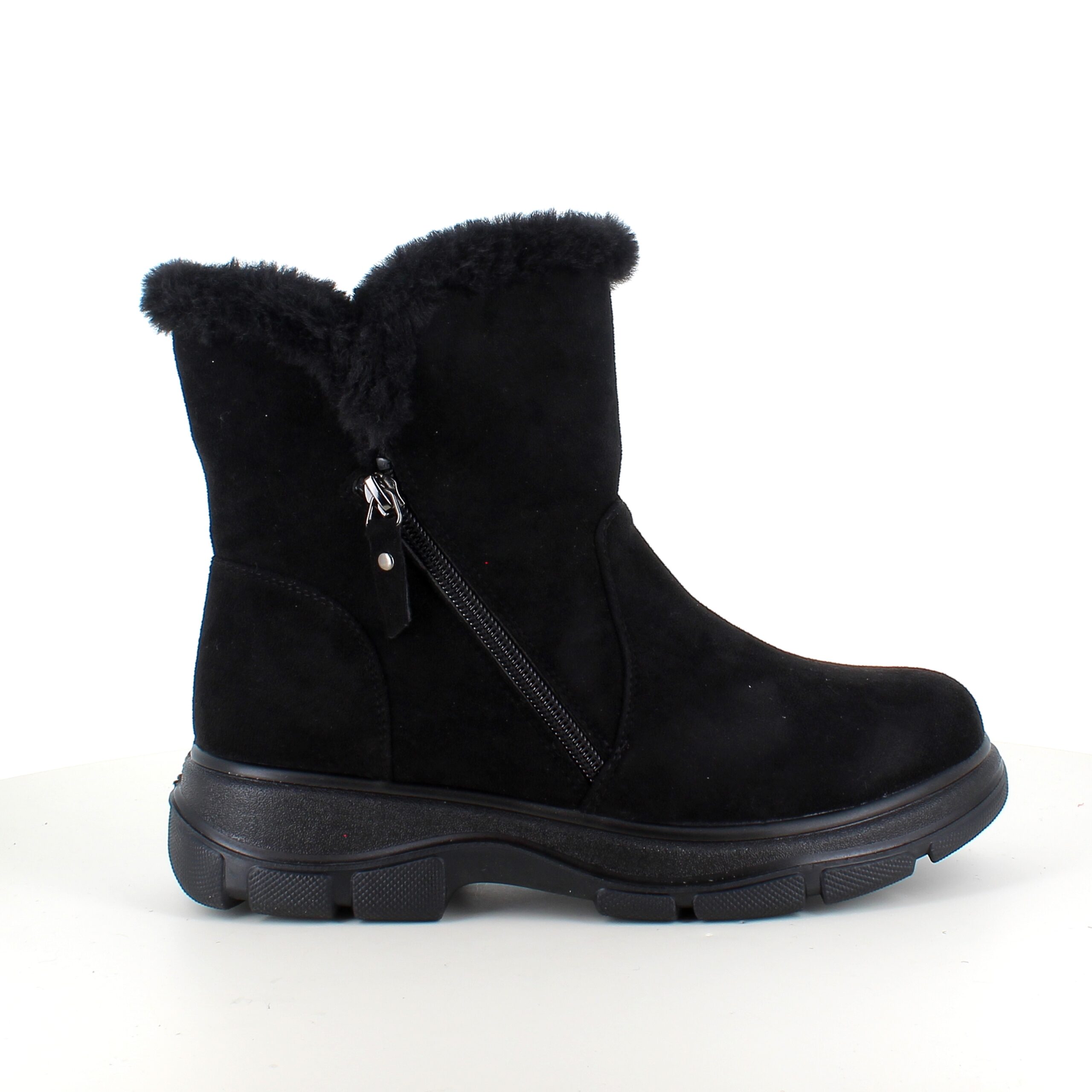 Sort damestøvle med varmt for og lynlås