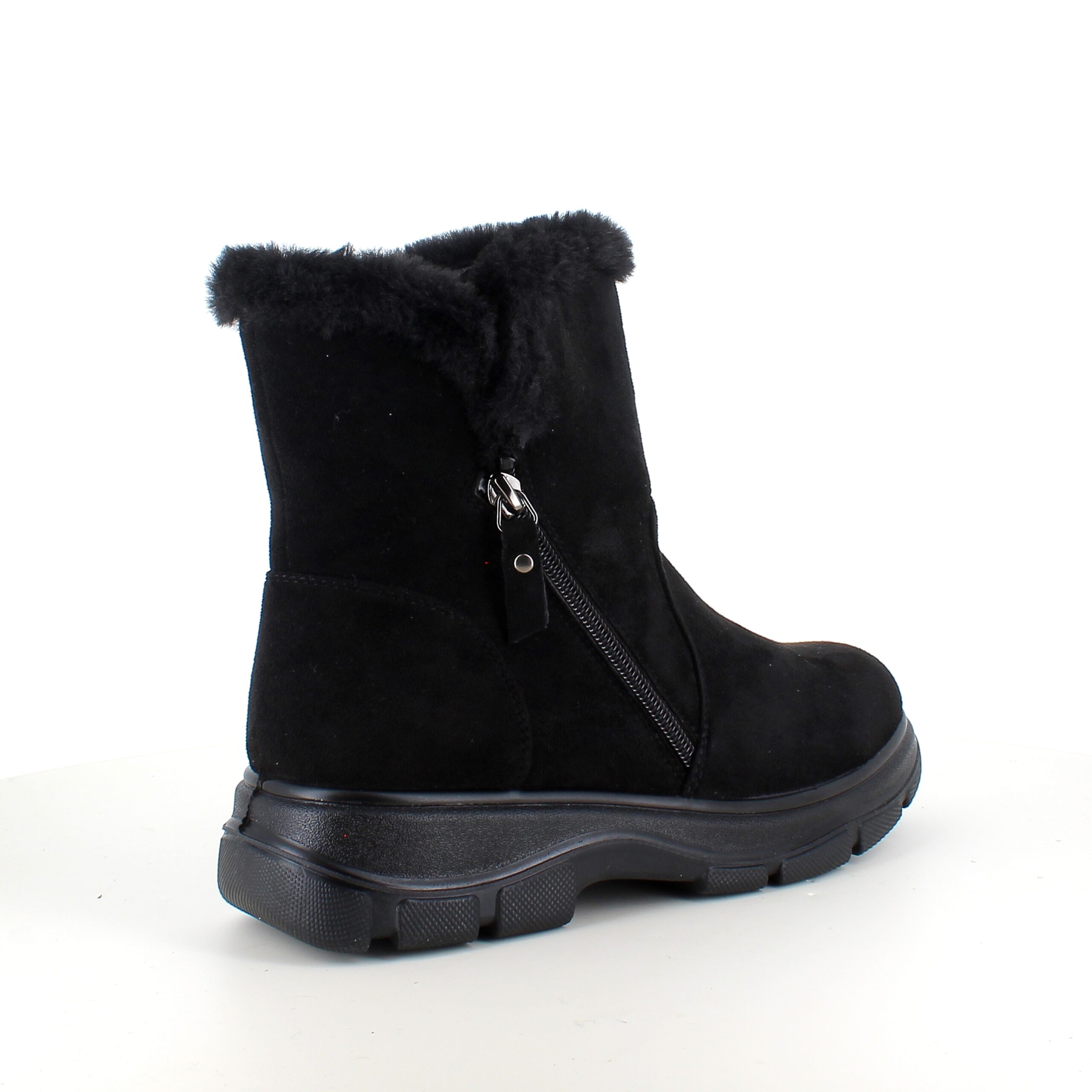 Sort damestøvle med varmt for og lynlås
