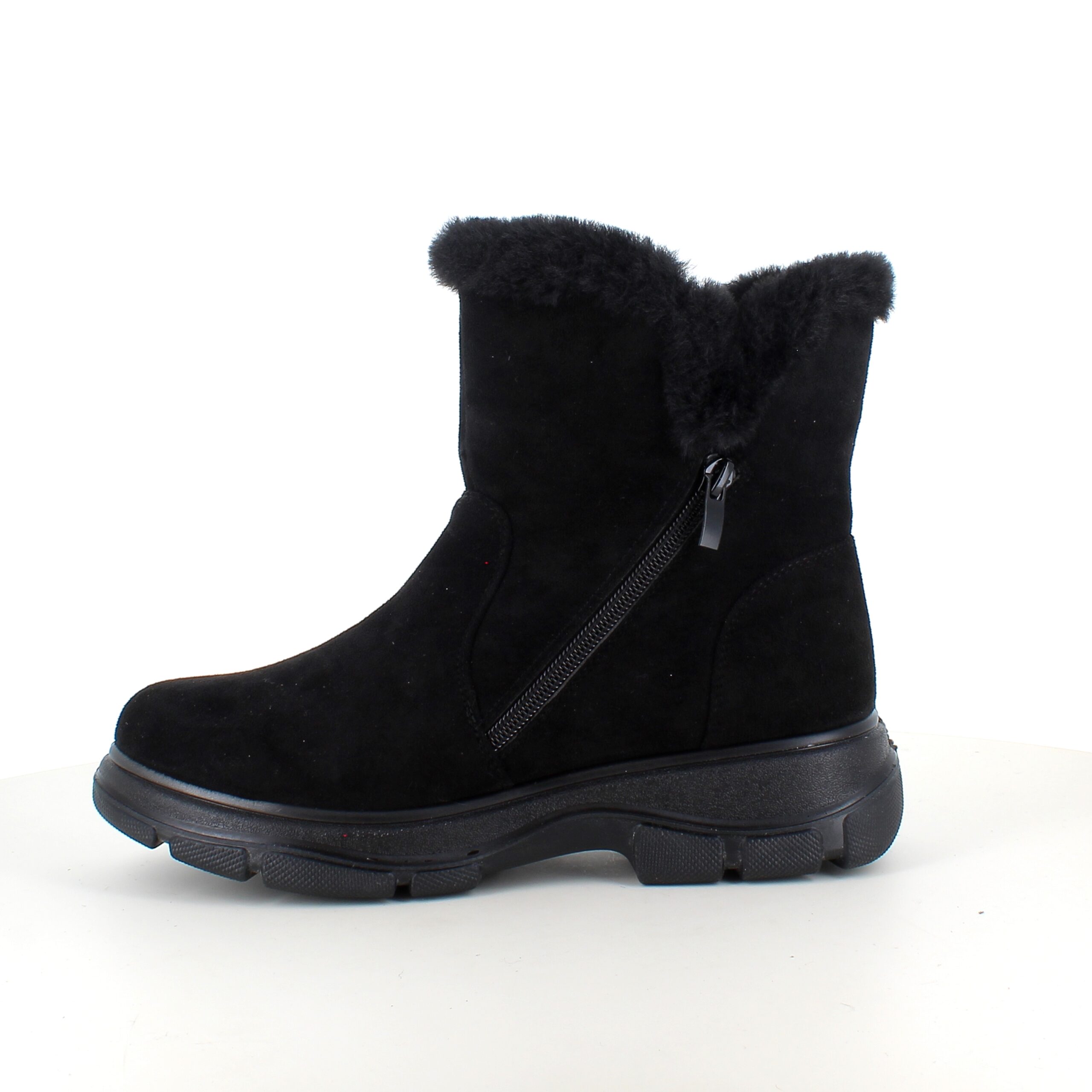 Sort damestøvle med varmt for og lynlås