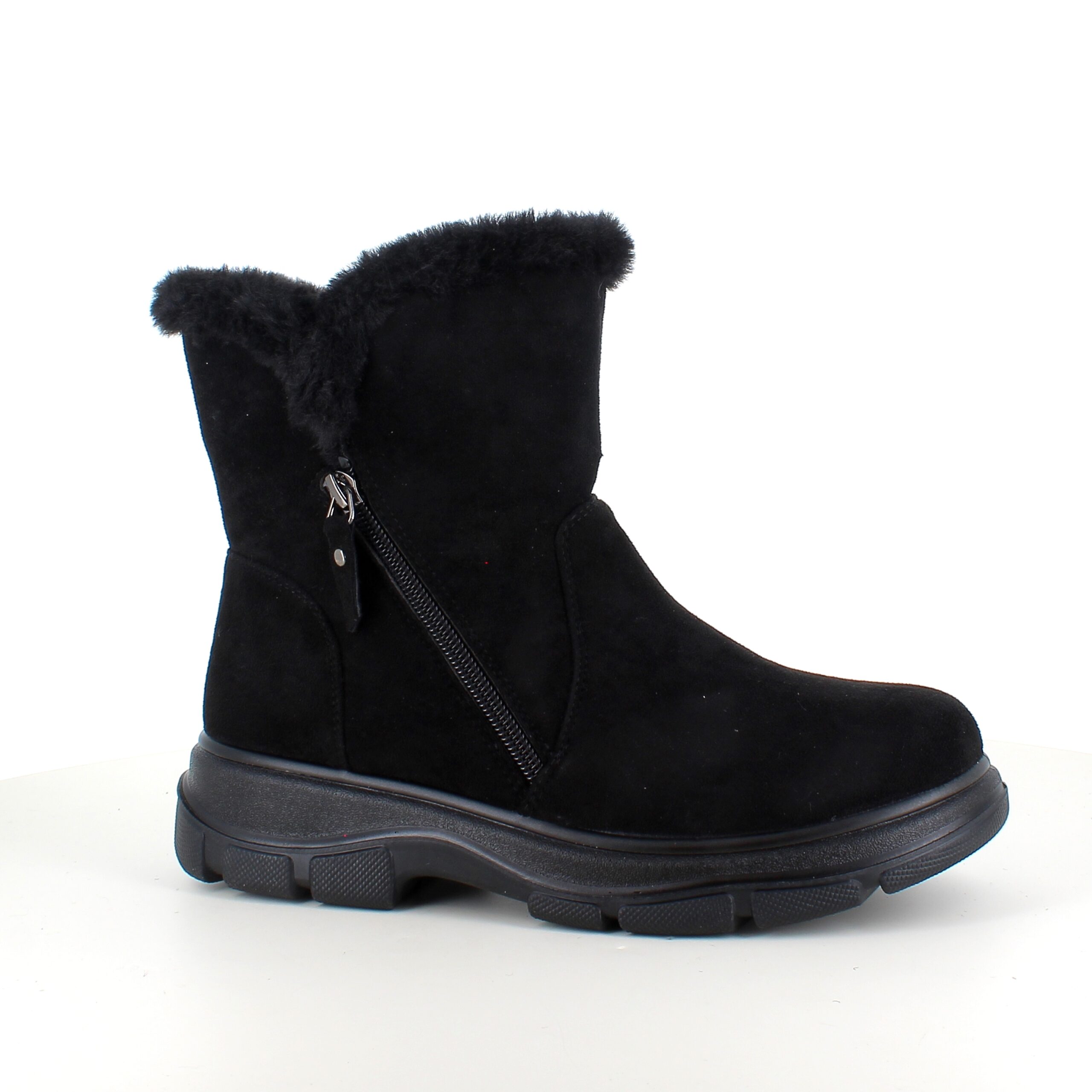 Sort damestøvle med varmt for og lynlås