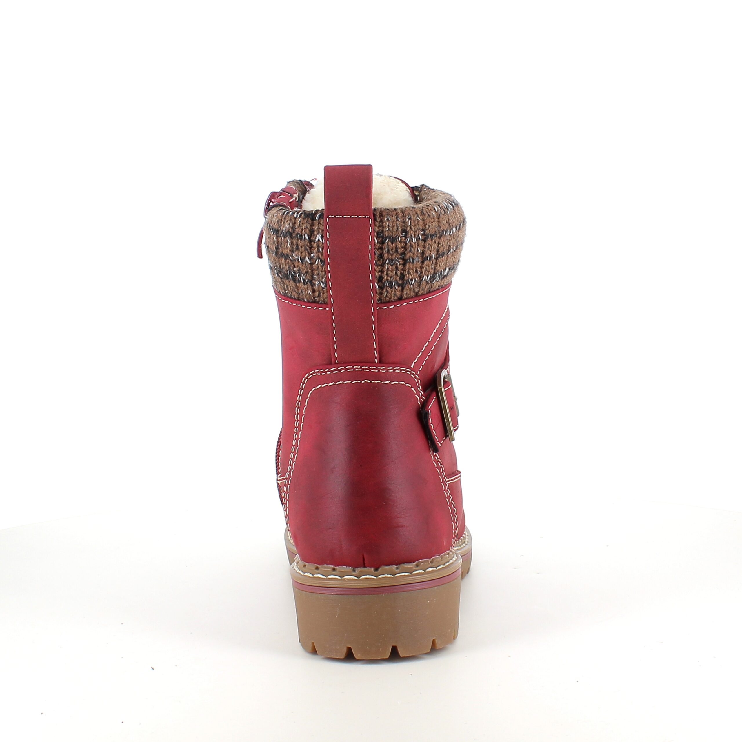 Rød damestøvle med snørebånd, lynlås og varmt for – dekorativ spænde og TPR-sål