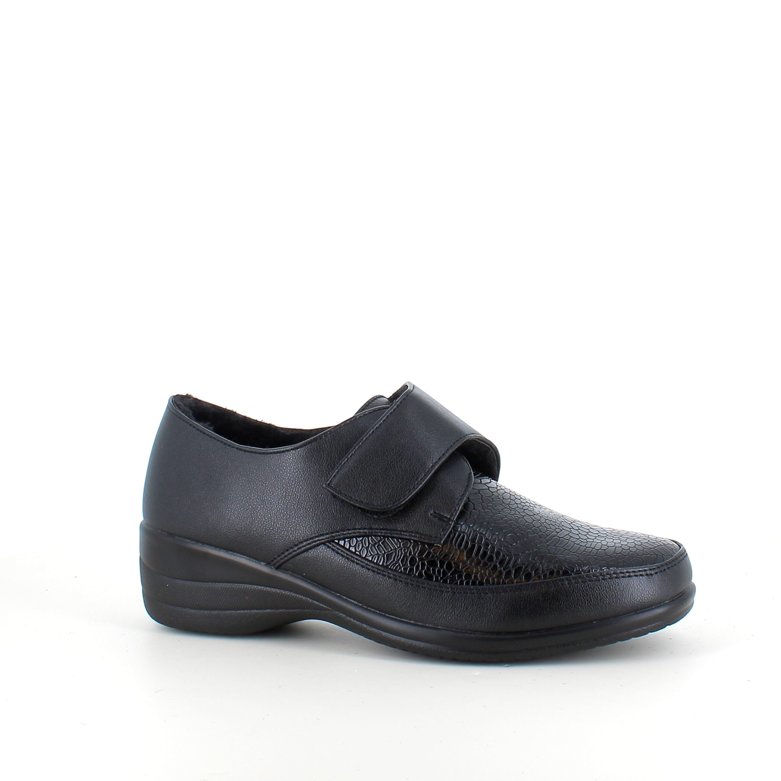 Damesko i sort PU med velcrolukning og varmt for