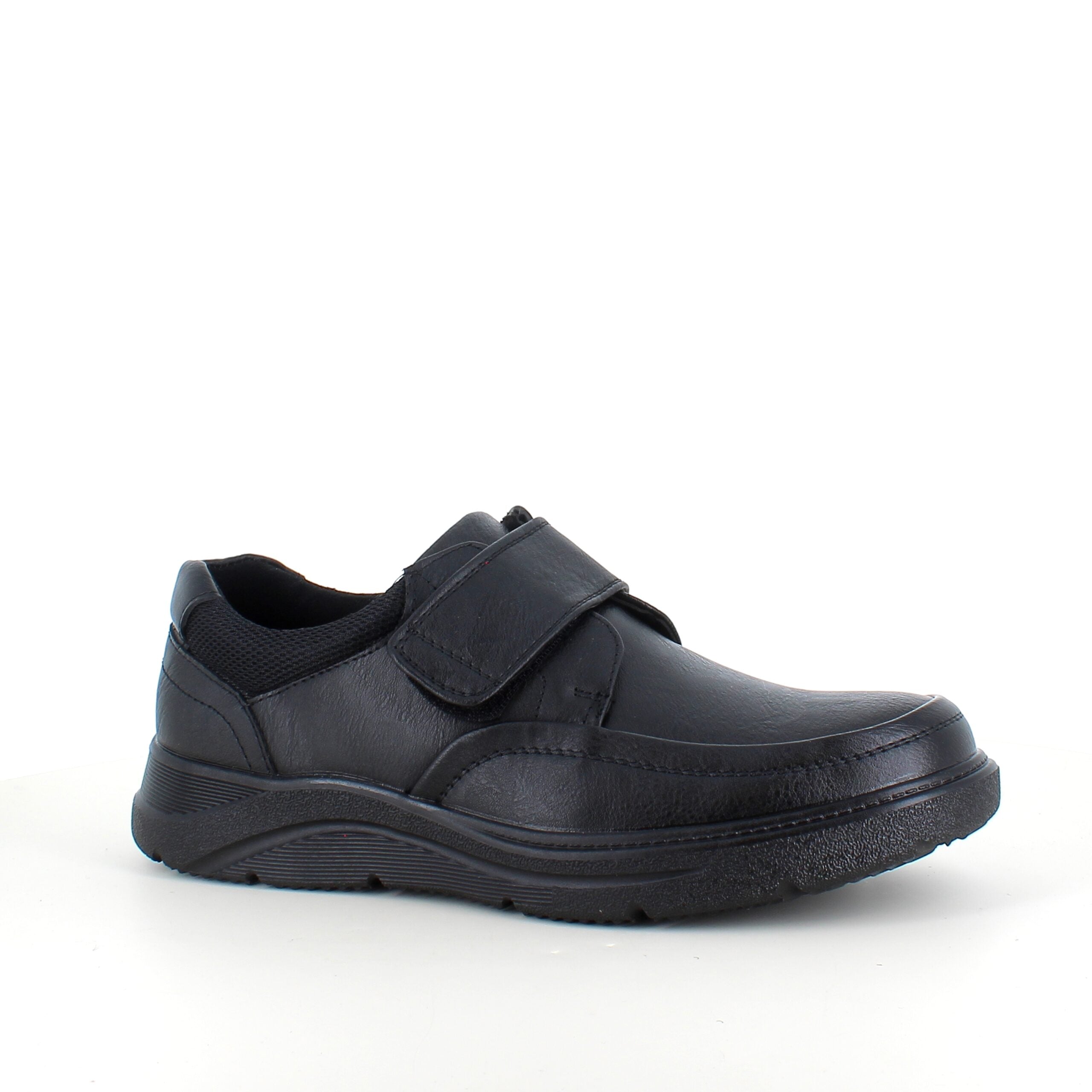 Herresko i sort PU med bred velcrolukning og robust TPR-sål