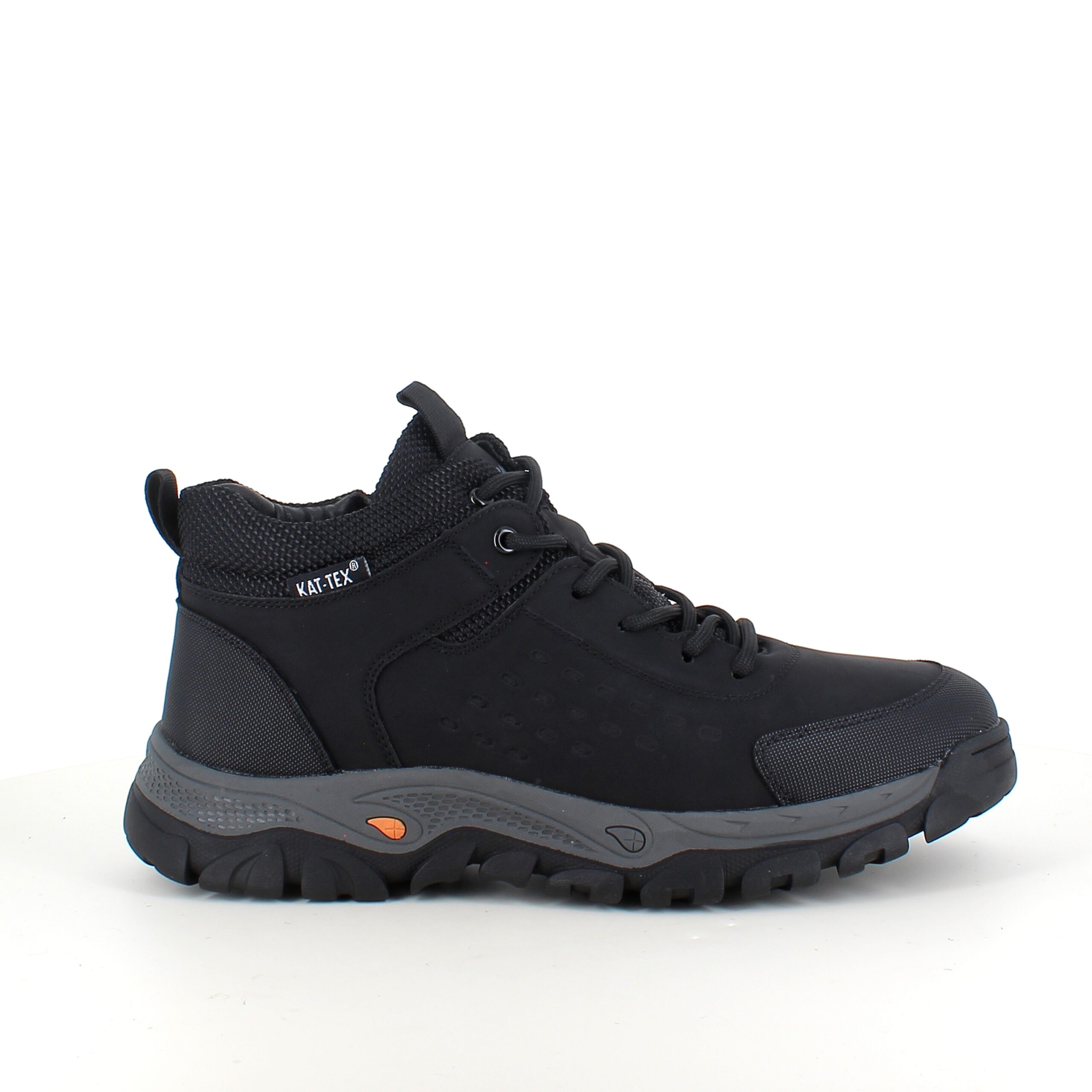 Herre ankelstøvle i sort PU med varmt for, snørebånd og KAT-TEX – robust gummisål