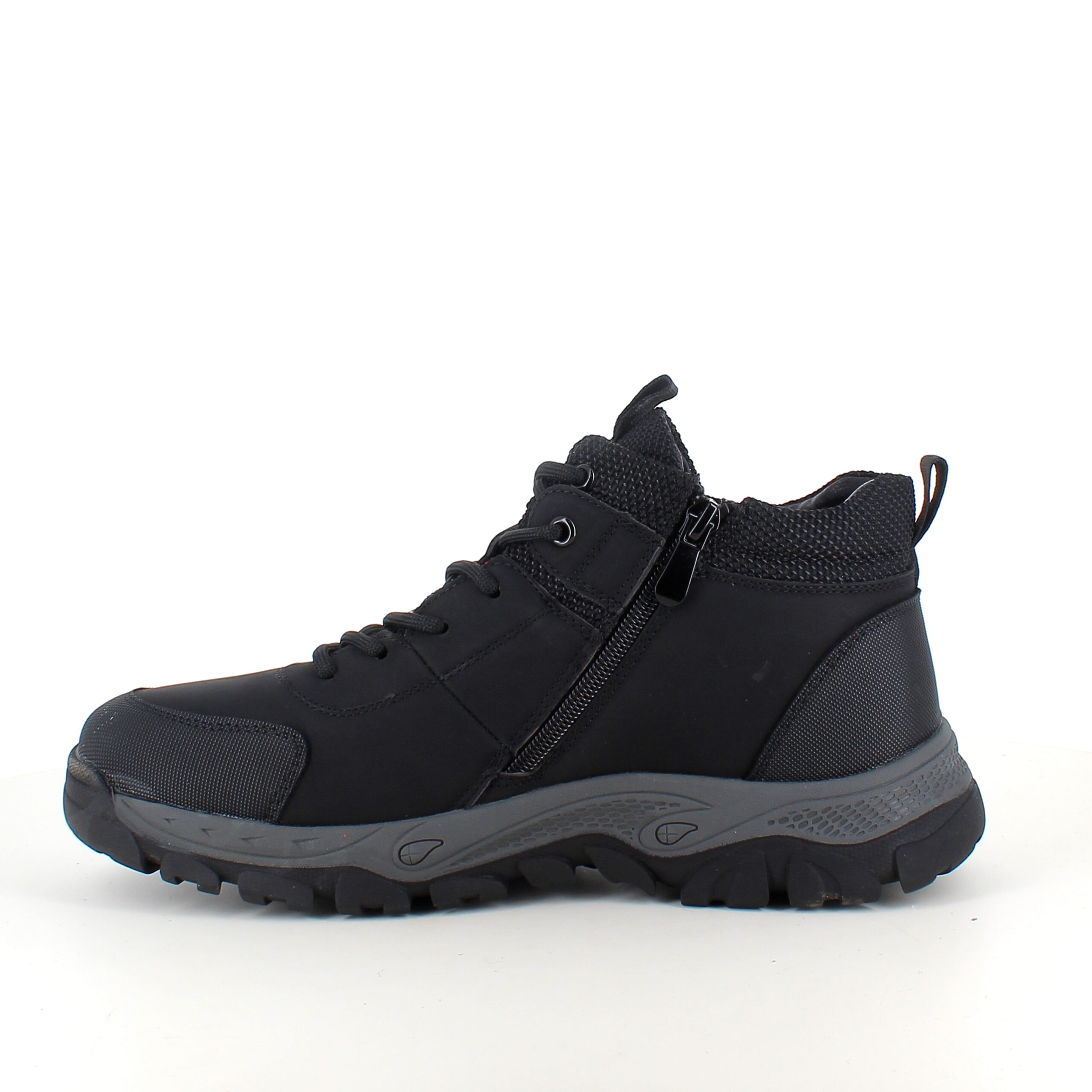 Herre ankelstøvle i sort PU med varmt for, snørebånd og KAT-TEX – robust gummisål