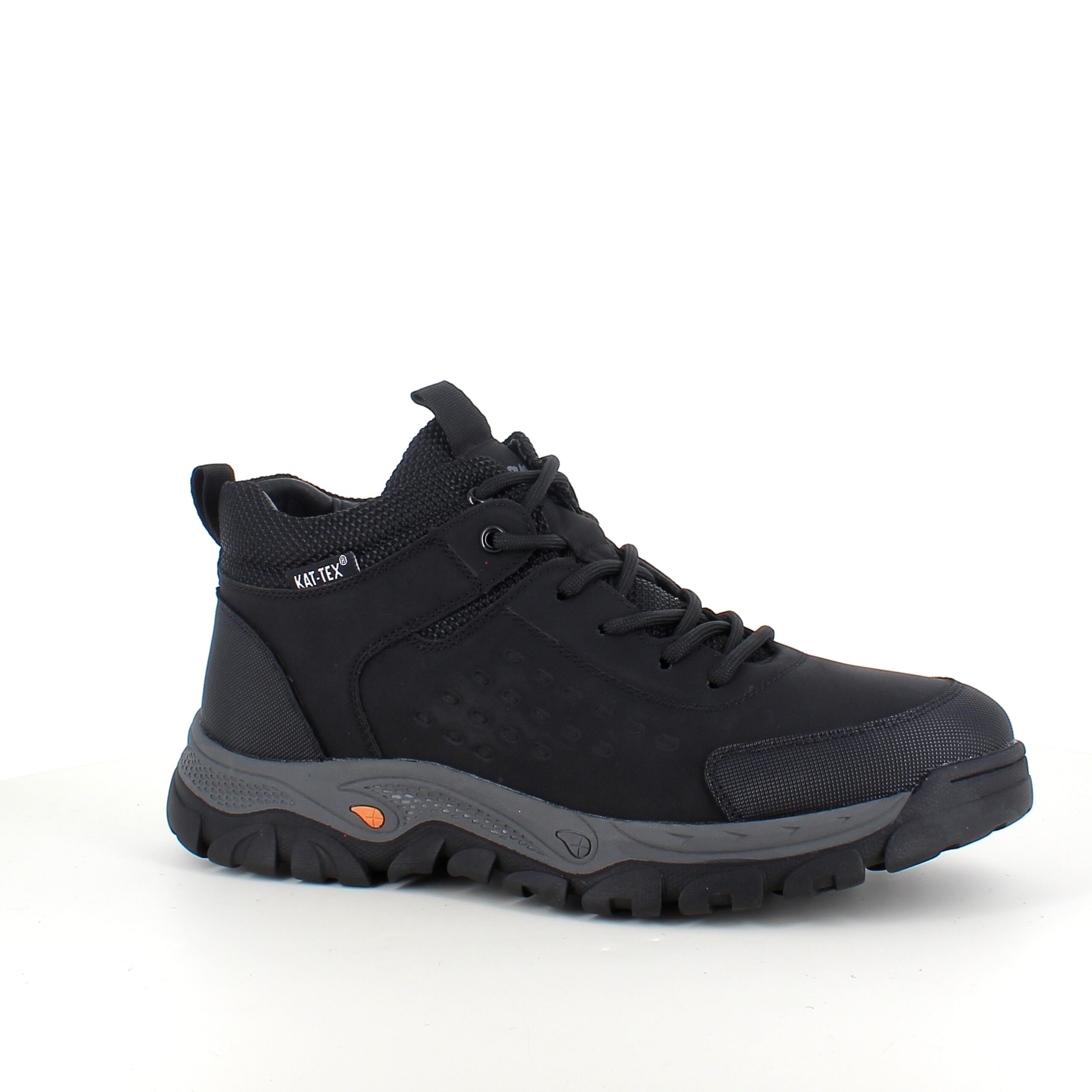 Herre ankelstøvle i sort PU med varmt for, snørebånd og KAT-TEX – robust gummisål