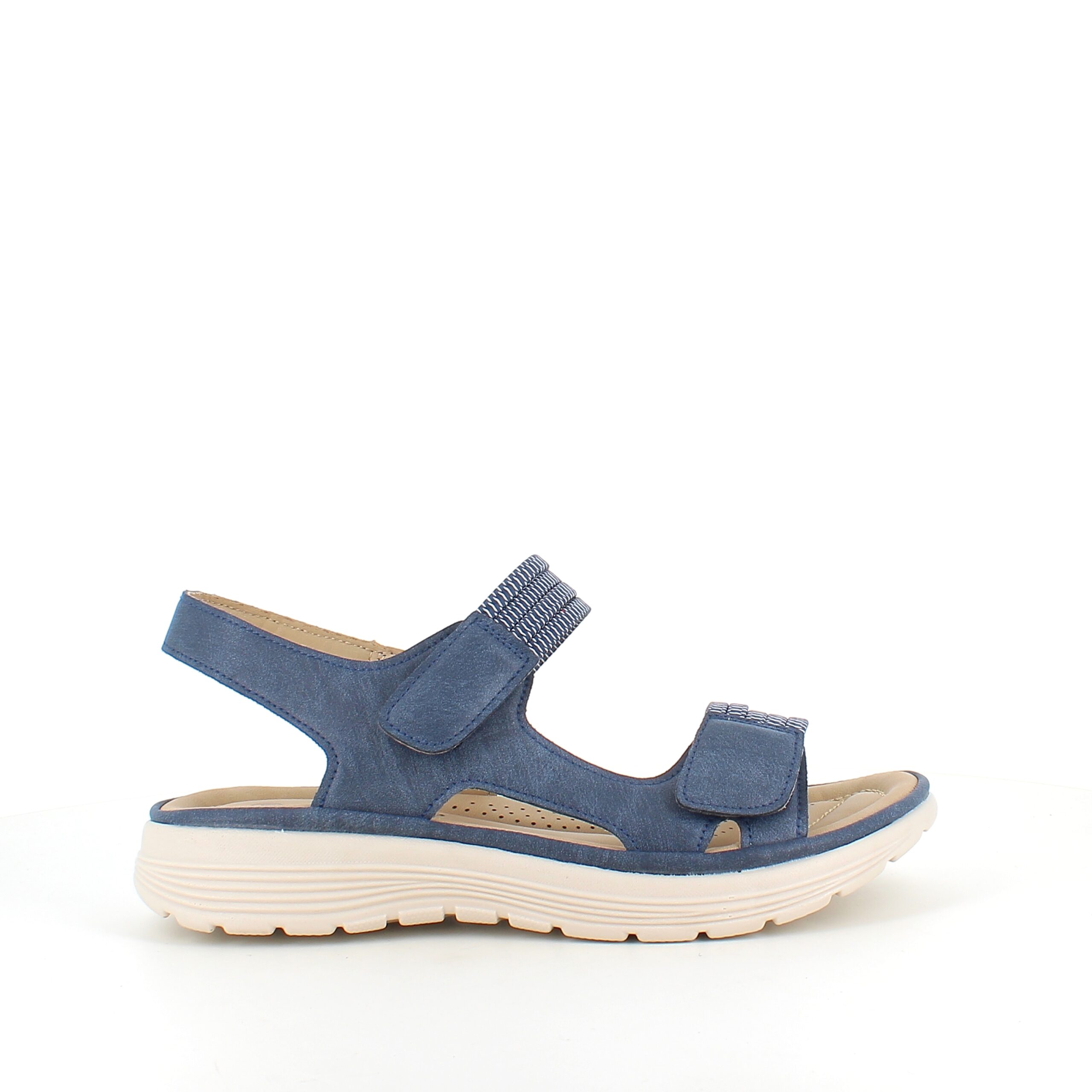 Navy komfortsandal med elastik og velcro – stilfuld støtte hele dagen