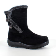 Sort støvle med fin pelsdetalje.