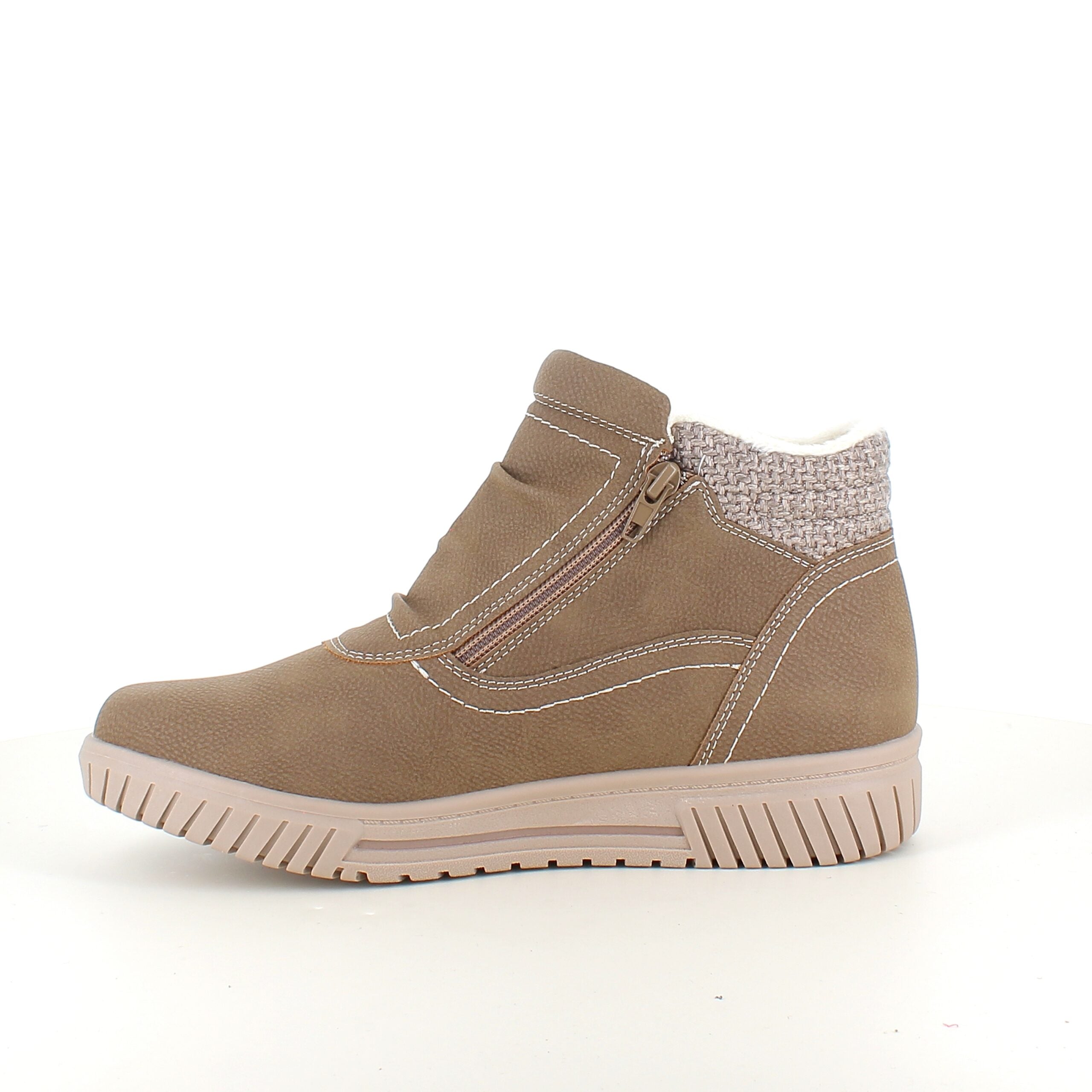 Kort foret vinterstøvle i taupe med dobbelt lynlås