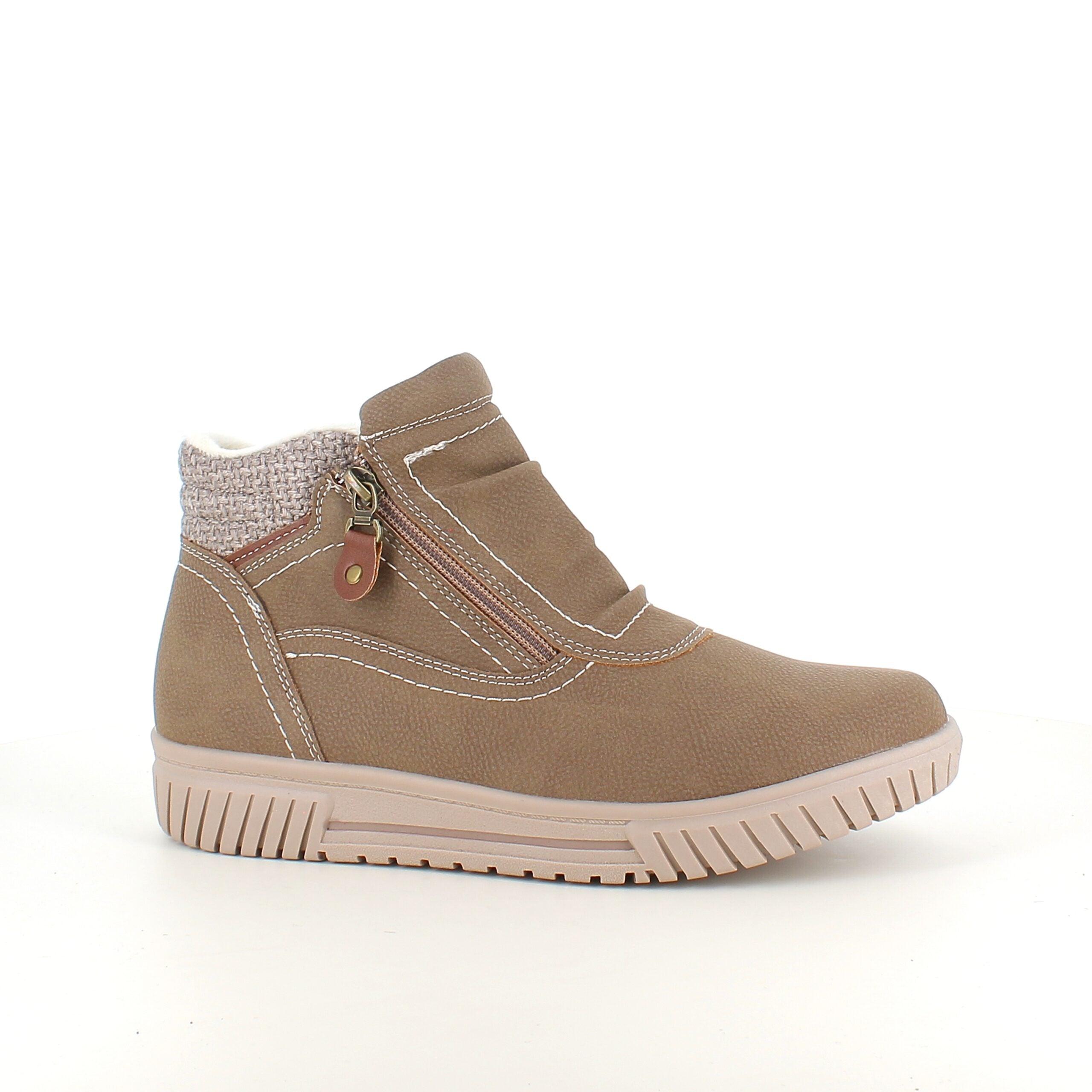 Kort foret vinterstøvle i taupe med dobbelt lynlås