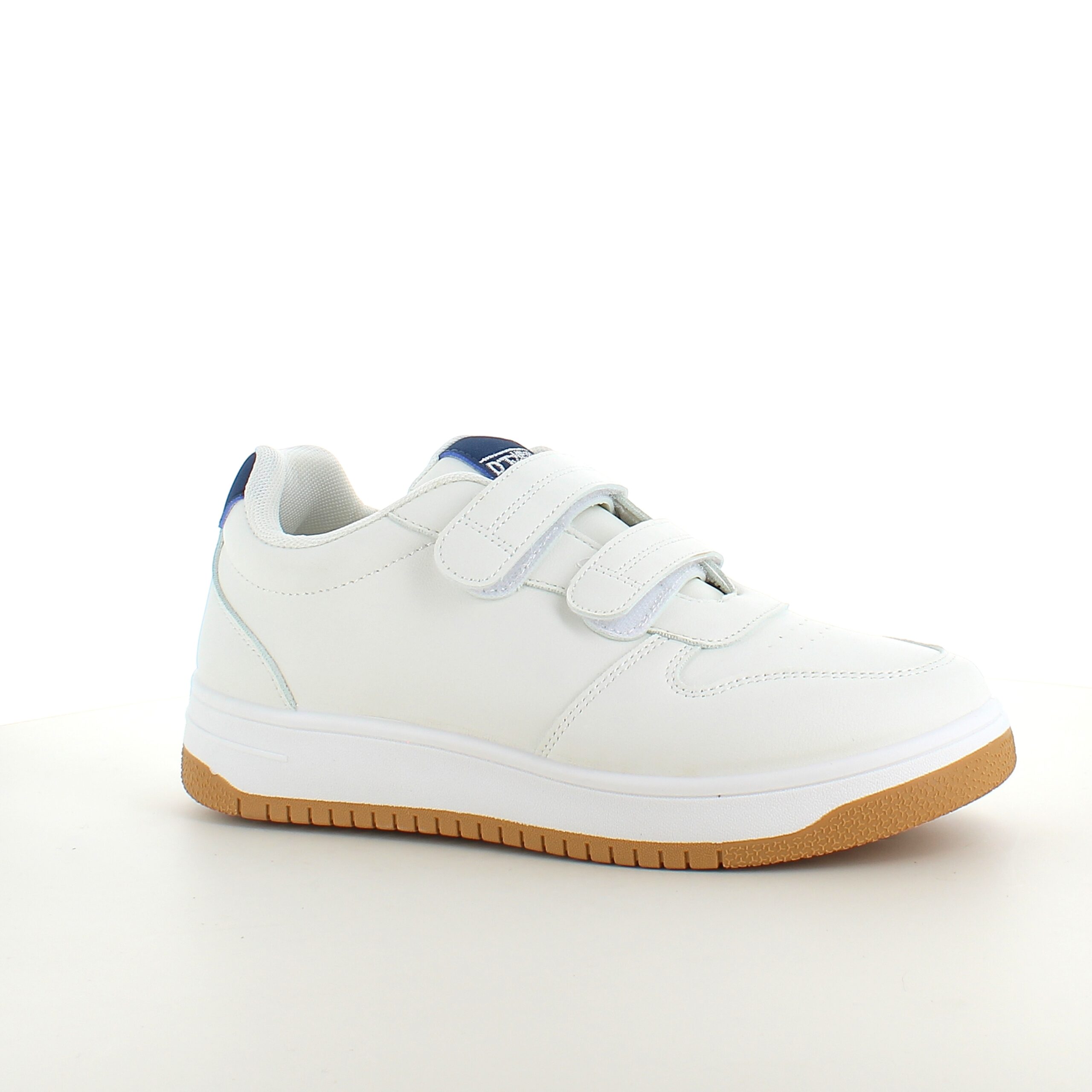 Hvid sko med velcroremme og ekstra stødabsorbering i hælen