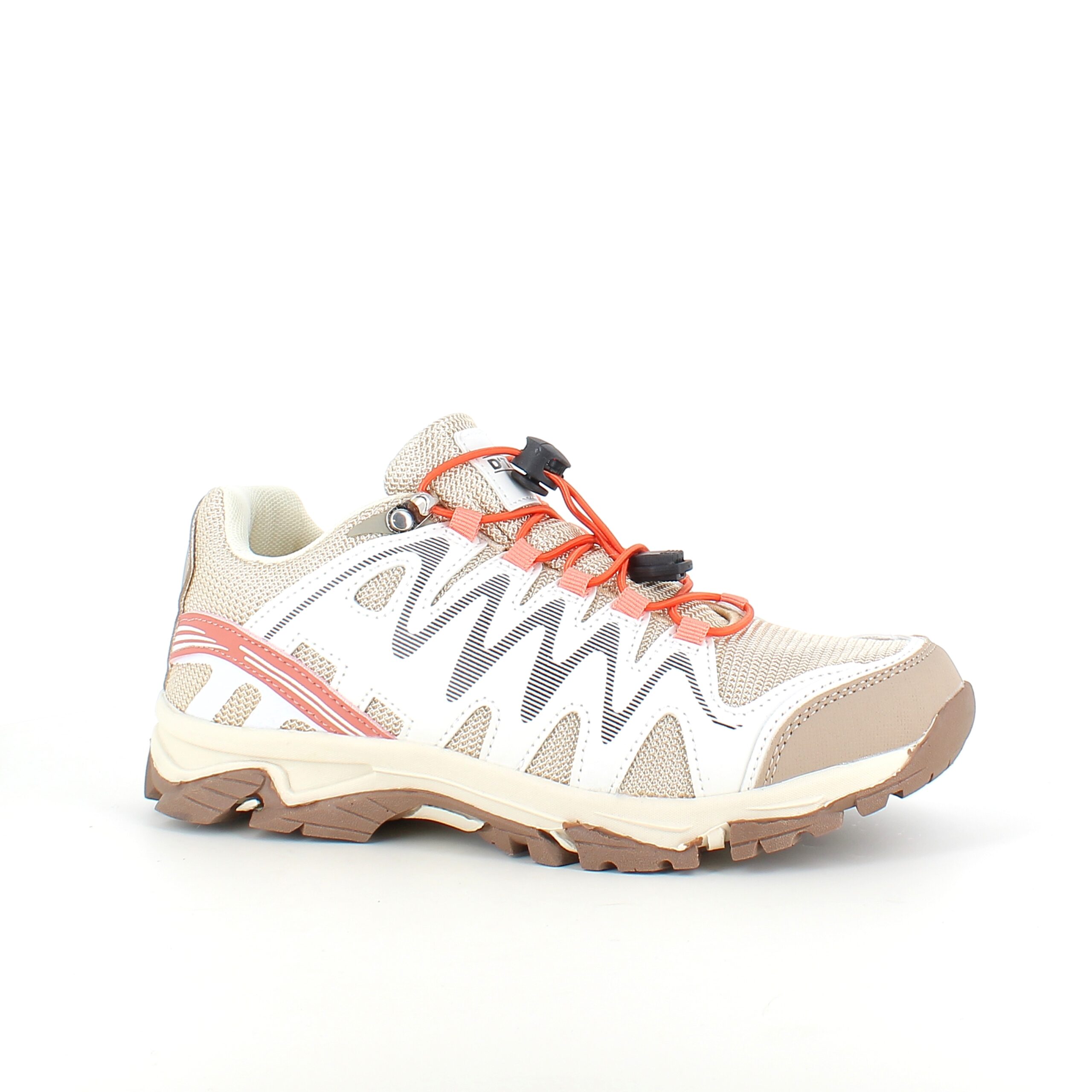 Fleksible beige sneakers med elastiksnørebånd.